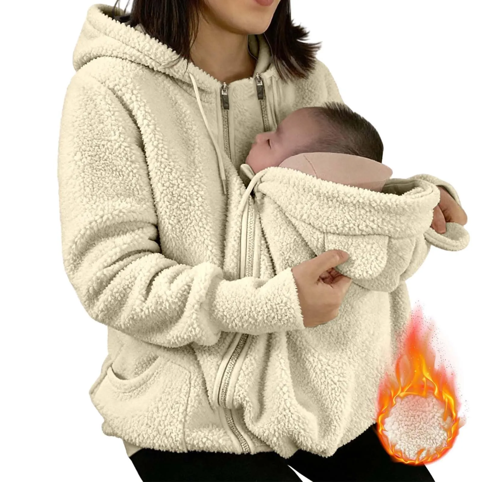 pvucpot Felpa con Cappuccio Premaman 3 in 1, Giacca Invernale per Mamma e Bambino - immagine 4