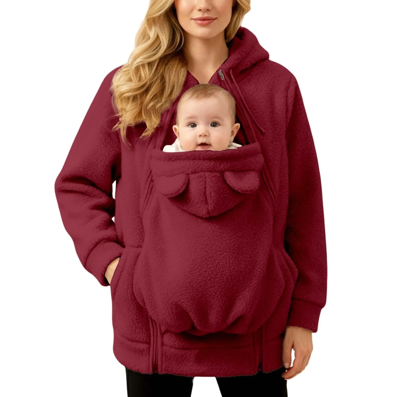 pvucpot Felpa con Cappuccio Premaman 3 in 1, Giacca Invernale per Mamma e Bambino - immagine 2