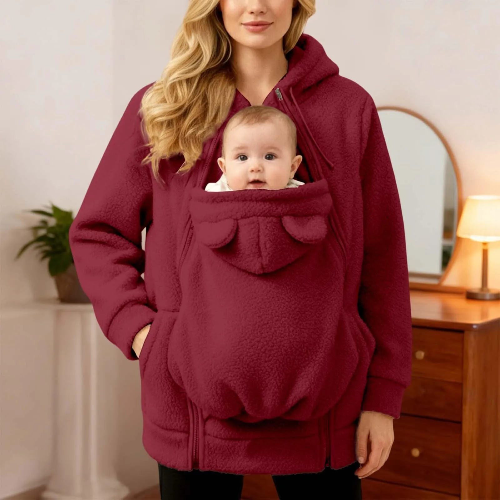 pvucpot Felpa con Cappuccio Premaman 3 in 1, Giacca Invernale per Mamma e Bambino - immagine 5
