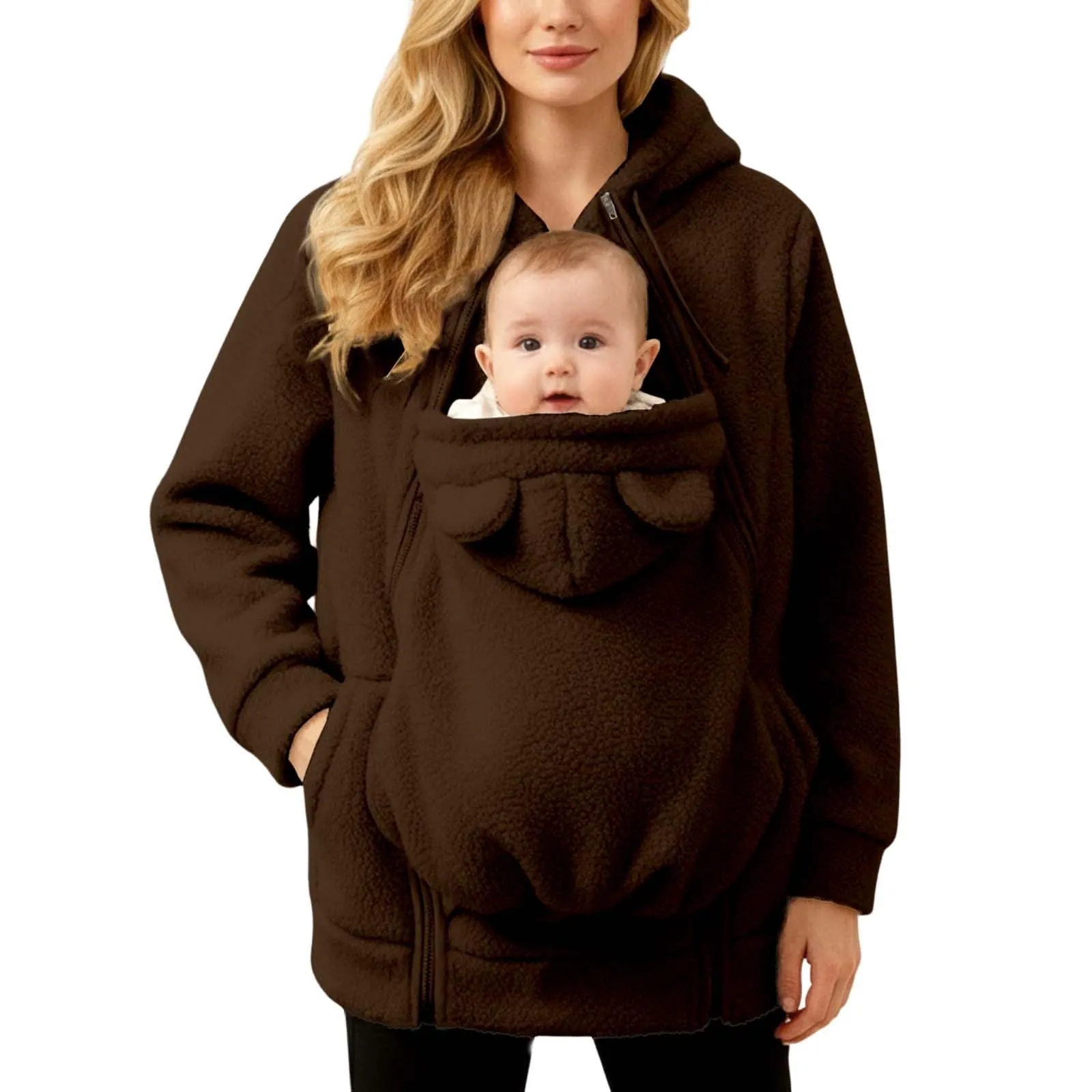 pvucpot Felpa con Cappuccio Premaman 3 in 1, Giacca Invernale per Mamma e Bambino - immagine 2