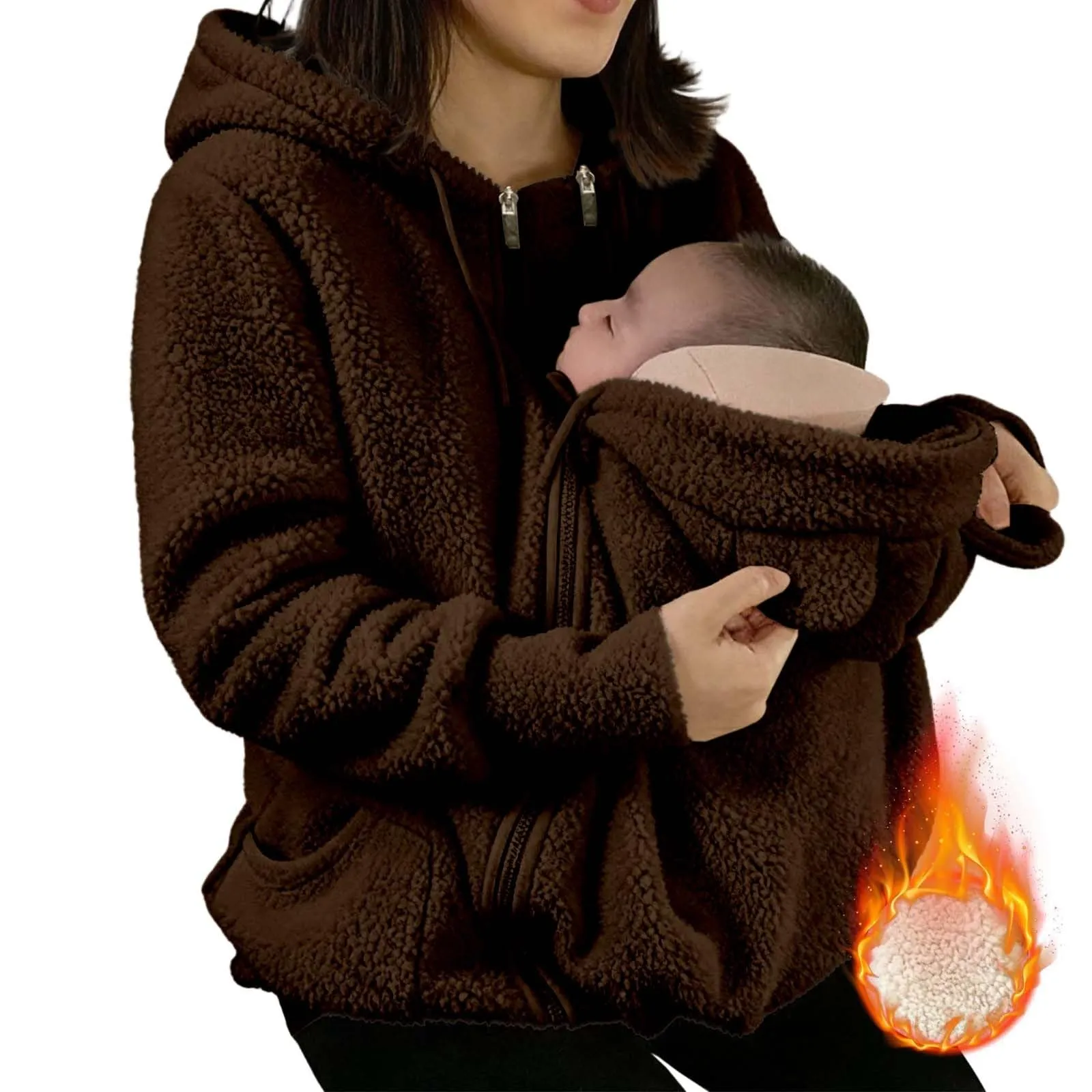 pvucpot Felpa con Cappuccio Premaman 3 in 1, Giacca Invernale per Mamma e Bambino - immagine 4
