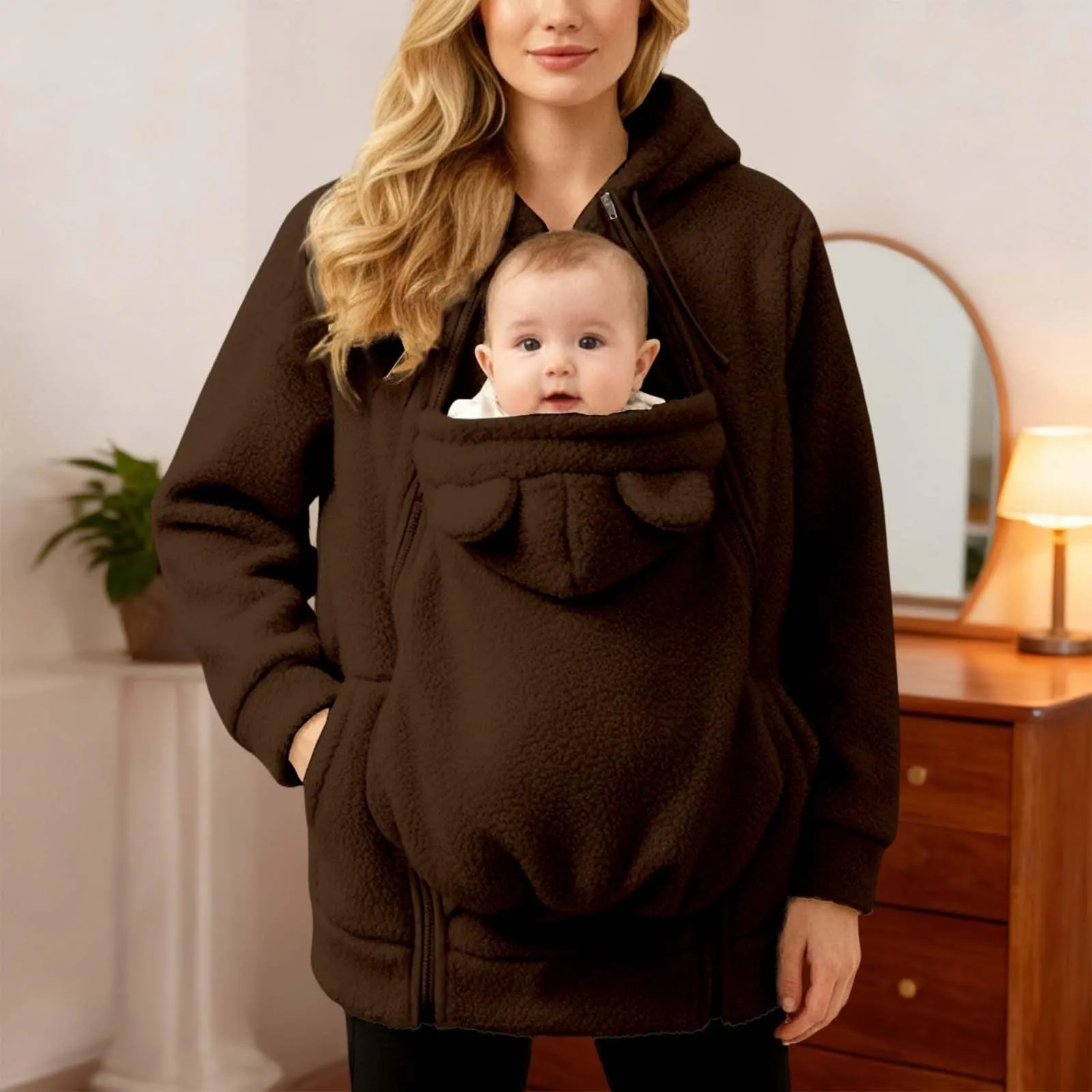pvucpot Felpa con Cappuccio Premaman 3 in 1, Giacca Invernale per Mamma e Bambino - immagine 5