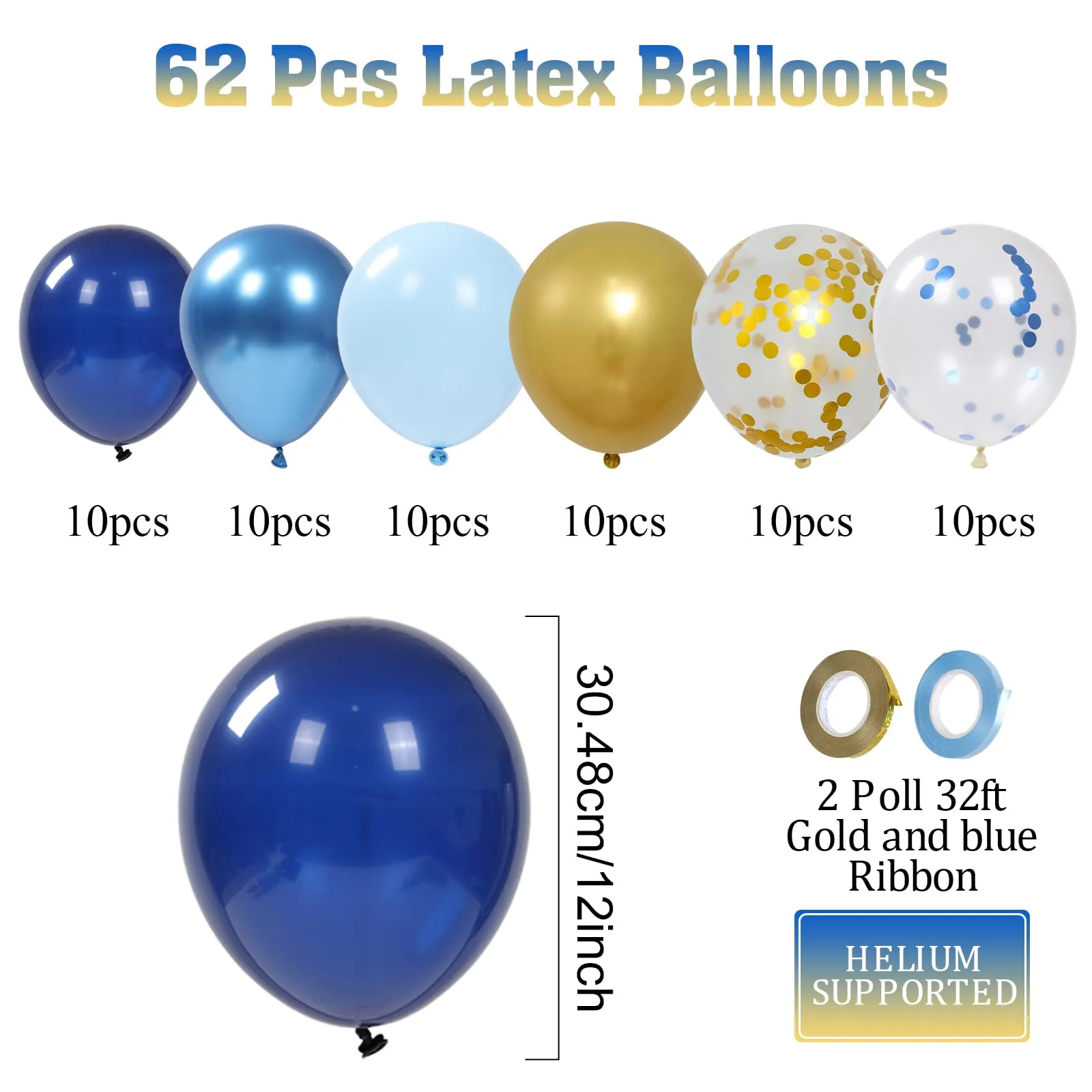 Fairymaiden Palloncini Blu e Oro, 60 Pezzi, 12 Pollici - immagine 2