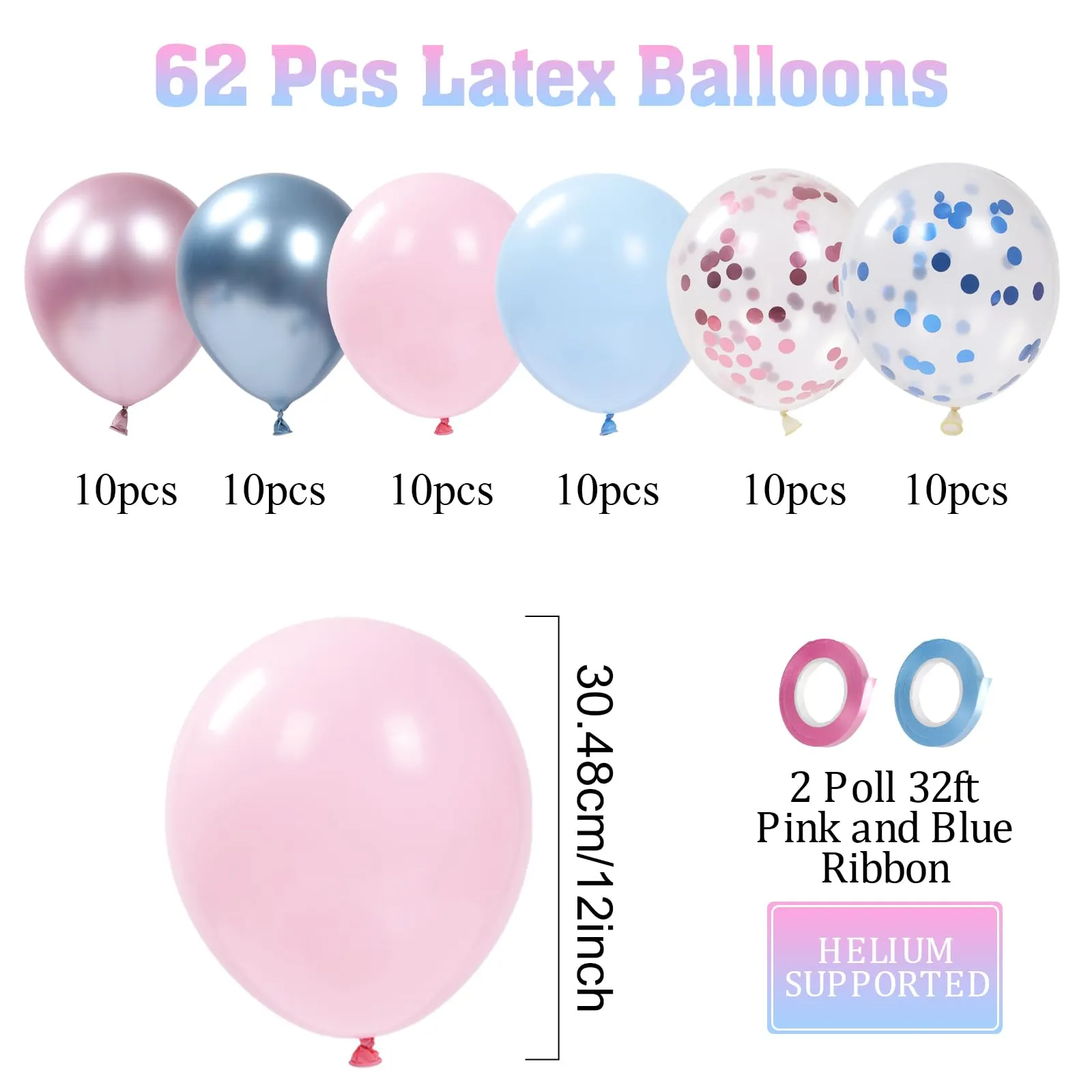 Fairymaiden Palloncini Rosa e Blu, 60 Pezzi, 12 Pollici - immagine 2
