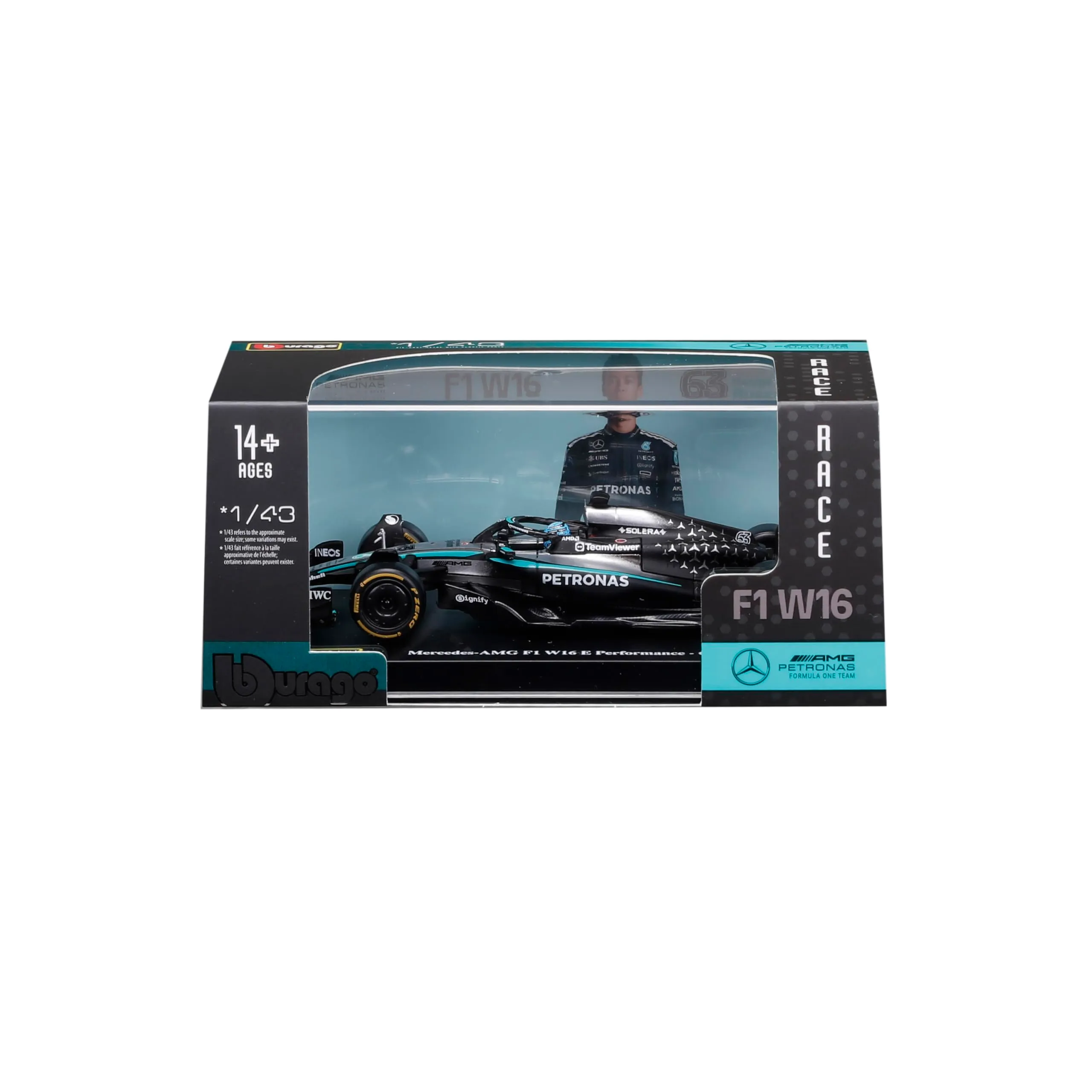 Bburago Mercedes-AMG W16 2025 #63 Russell 1:43 Diecast with Display Case - immagine 6