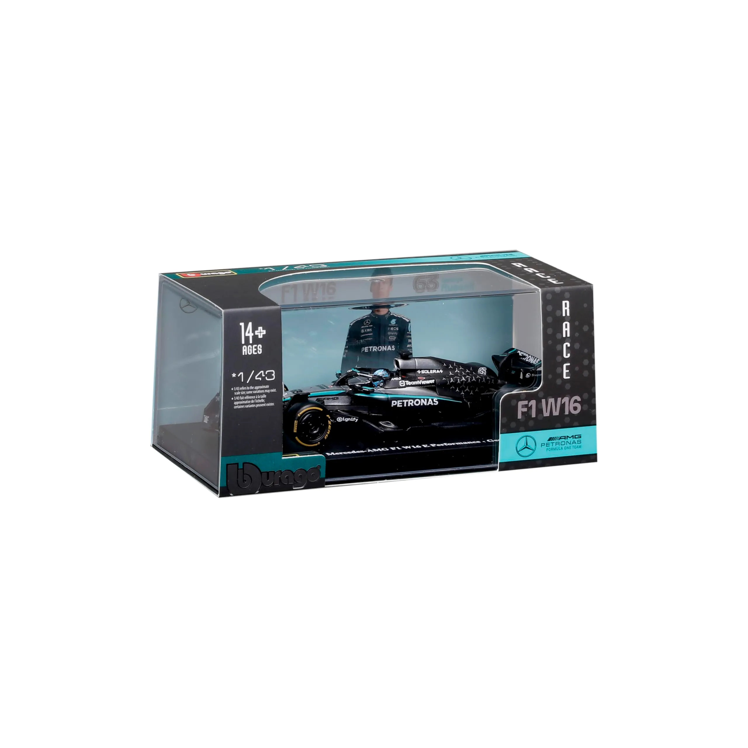 Bburago Mercedes-AMG W16 2025 #63 Russell 1:43 Diecast with Display Case - immagine 7
