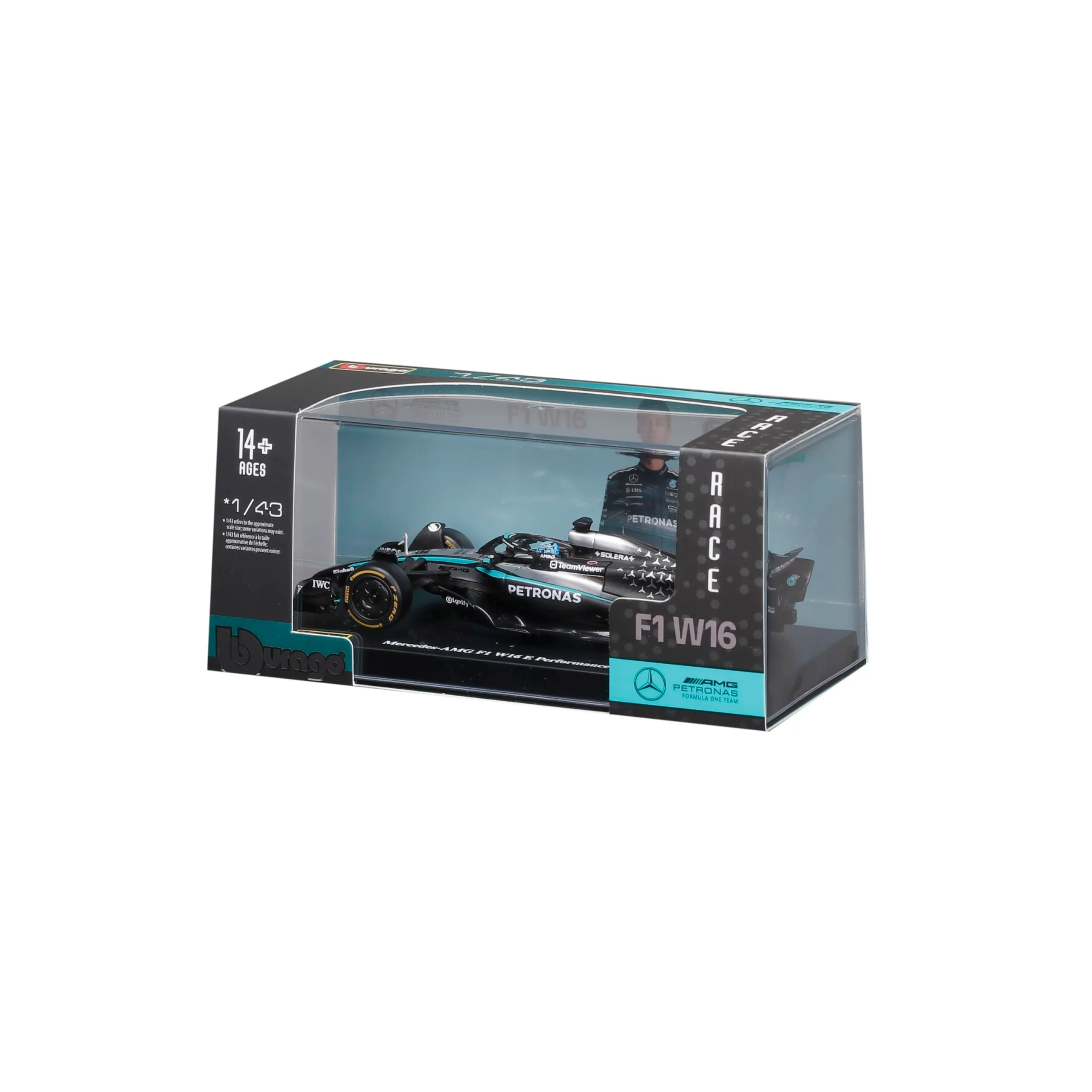 Bburago Mercedes-AMG W16 2025 #63 Russell 1:43 Diecast with Display Case - immagine 8