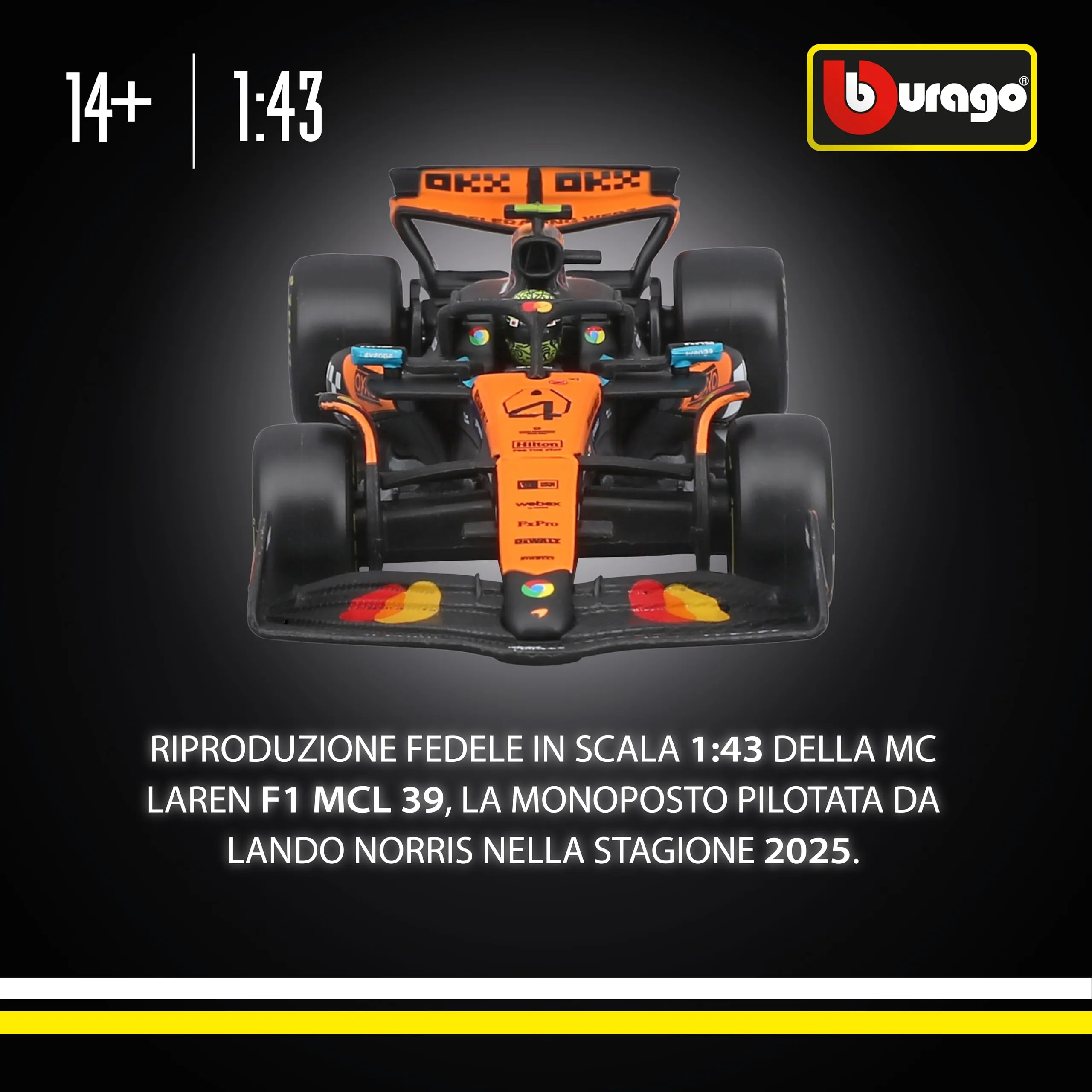 Bburago McLaren F1 MCL39 2025 #4 Norris 1:43 Scale Diecast with Display Case - immagine 2