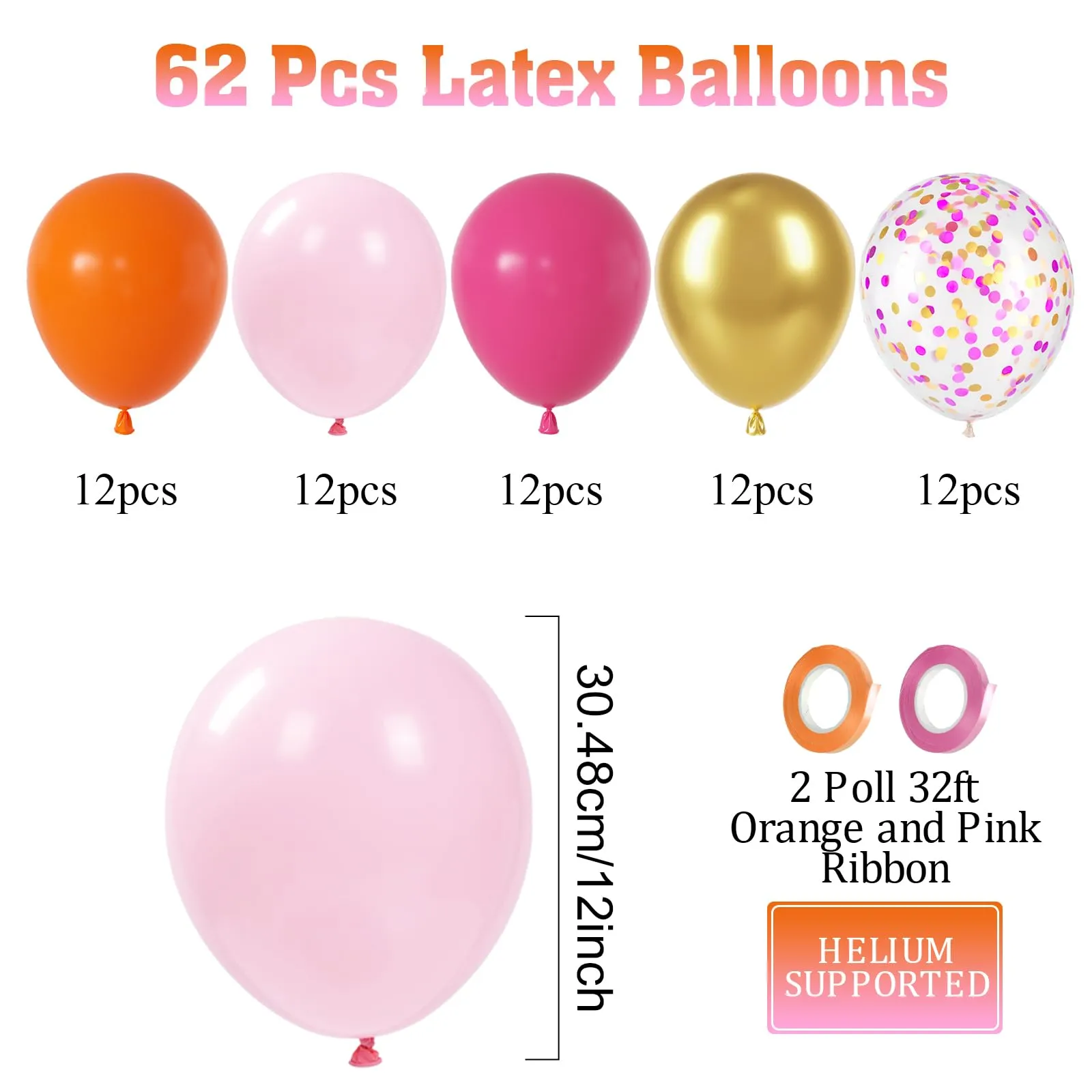 Fairymaiden Palloncini Rosa e Arancioni, 60 Pezzi, 12 Pollici - immagine 2