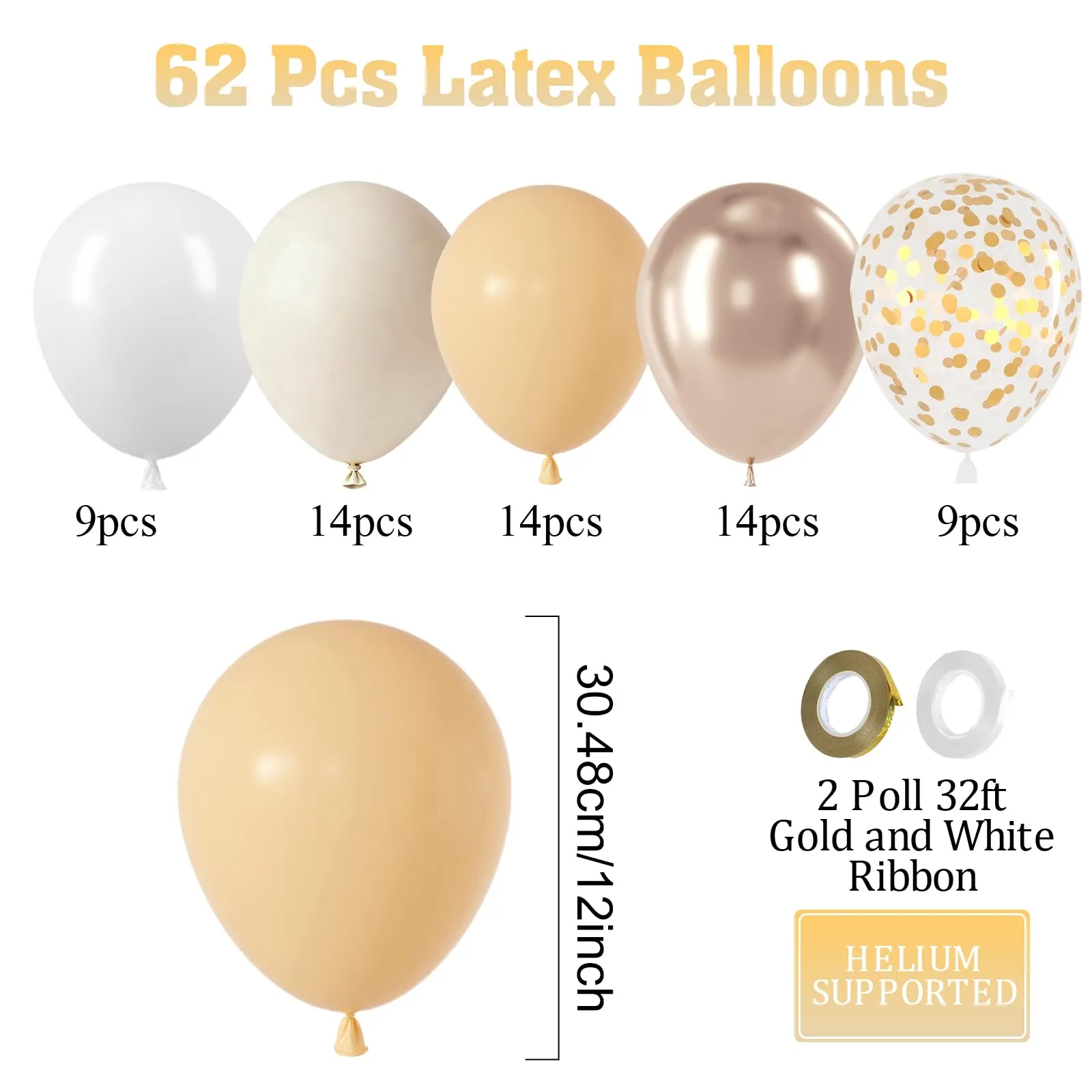 Fairymaiden Palloncini Oro e Beige, 60 Pezzi, 12 Pollici - immagine 2