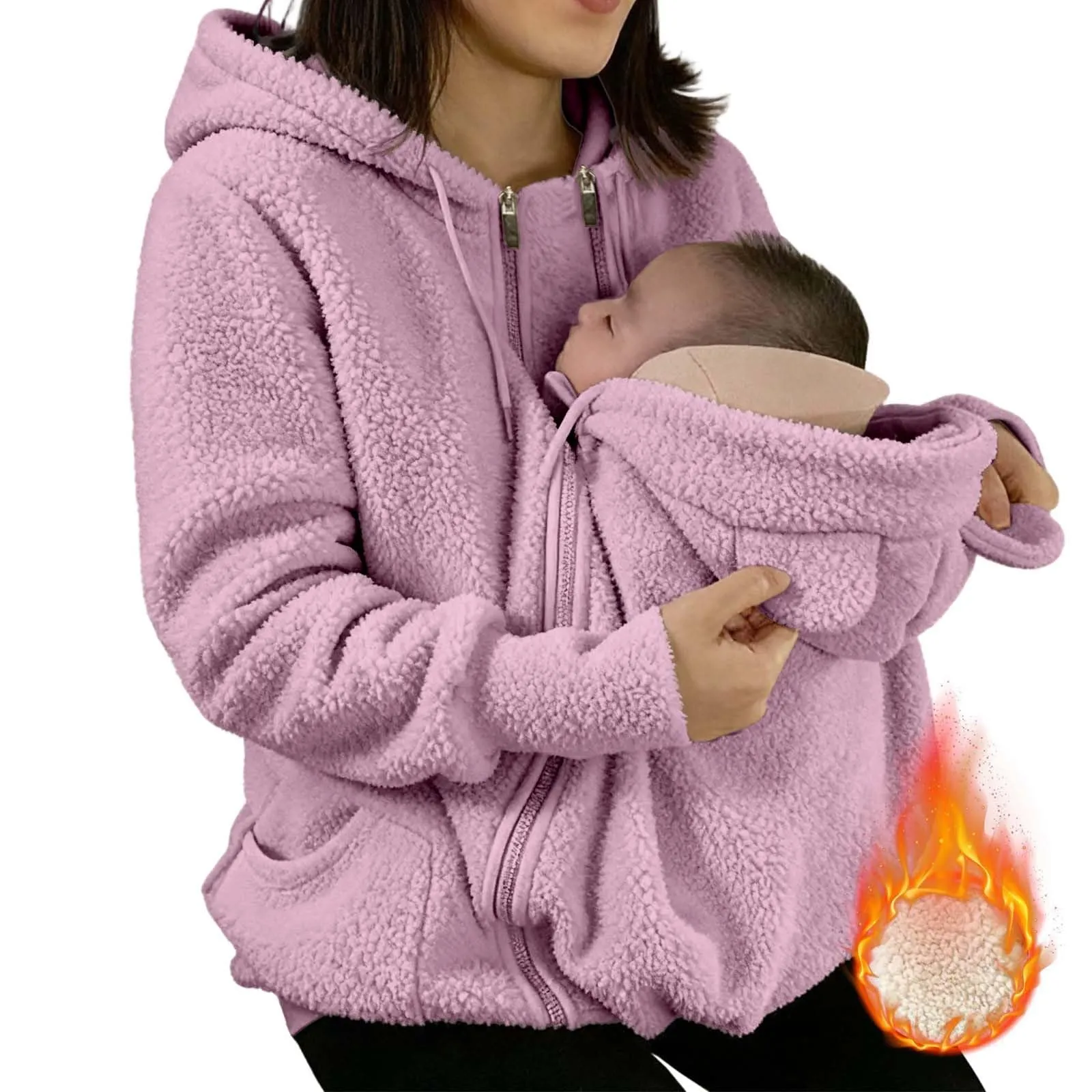 pvucpot Felpa con Cappuccio Premaman 3 in 1, Giacca Invernale per Mamma e Bambino - immagine 4