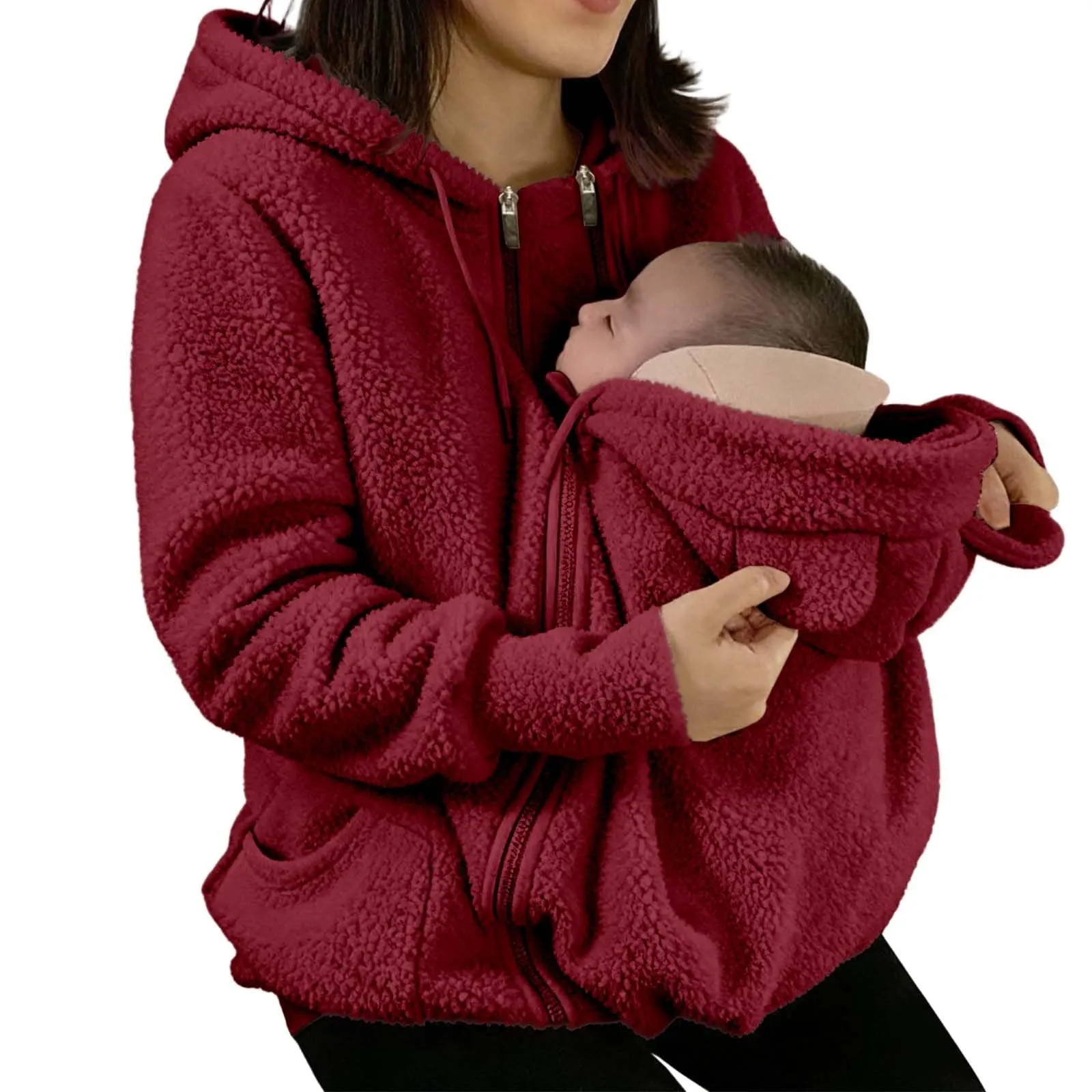 pvucpot Felpa con Cappuccio Premaman 3 in 1, Giacca Invernale per Mamma e Bambino - immagine 1