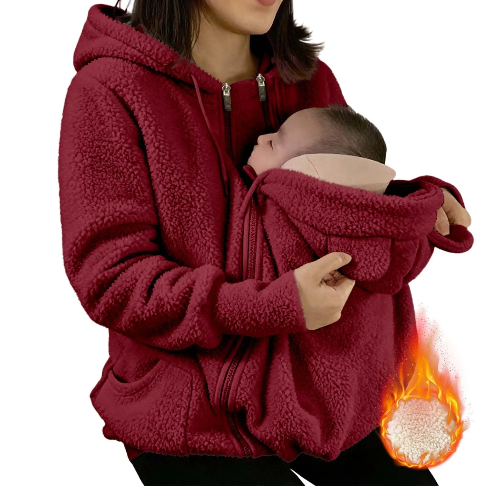 pvucpot Felpa con Cappuccio Premaman 3 in 1, Giacca Invernale per Mamma e Bambino - immagine 4