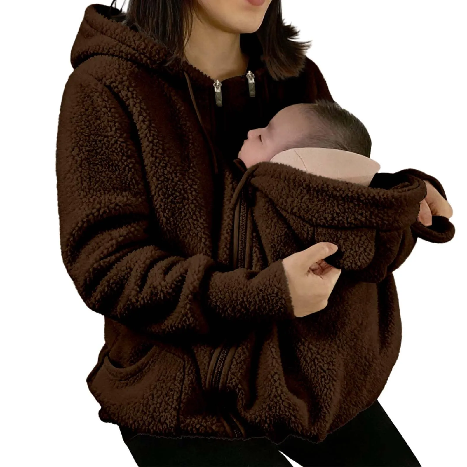 pvucpot Felpa con Cappuccio Premaman 3 in 1 Giacca Invernale per Mamma e Bambino - immagine 1