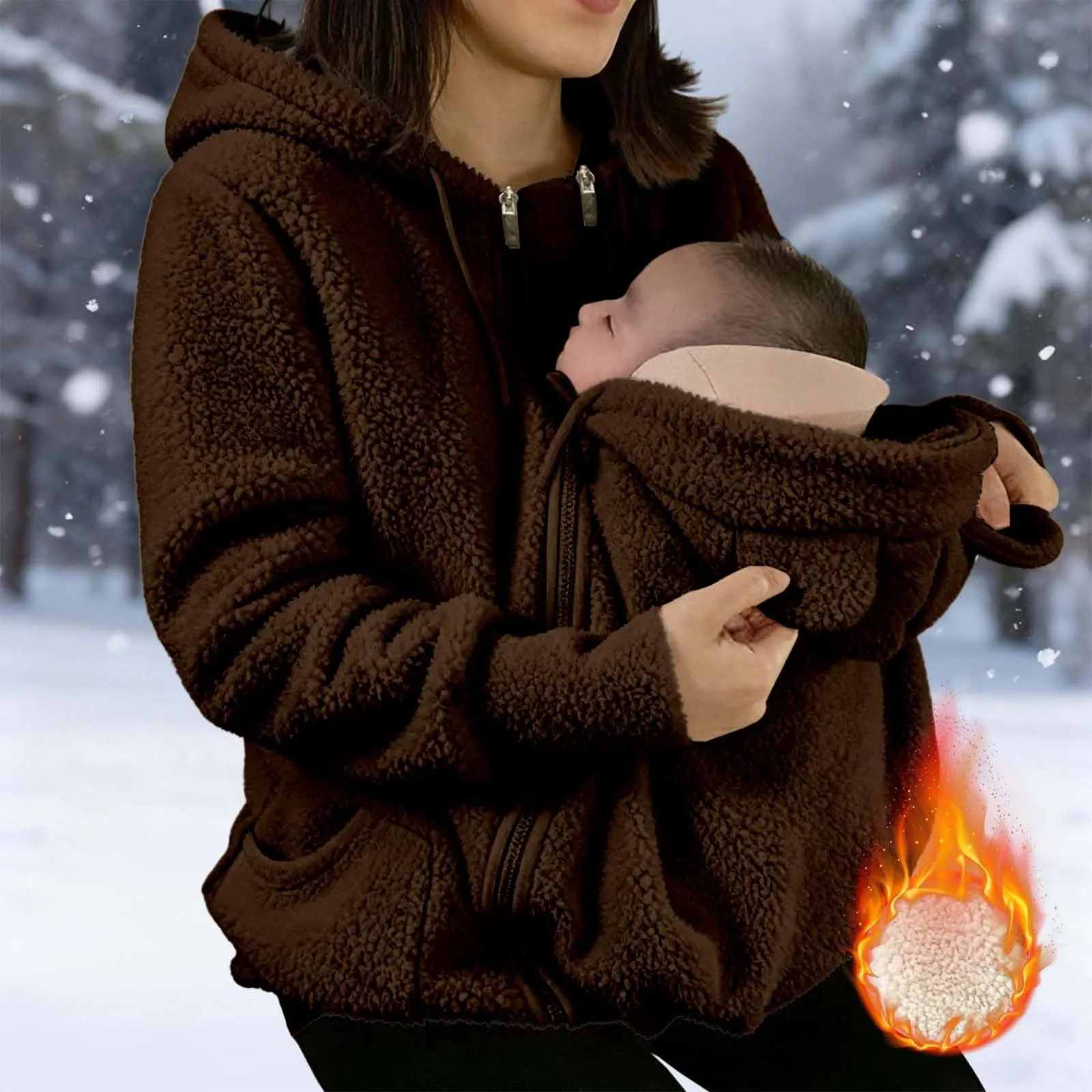 pvucpot Felpa con Cappuccio Premaman 3 in 1 Giacca Invernale per Mamma e Bambino - immagine 3