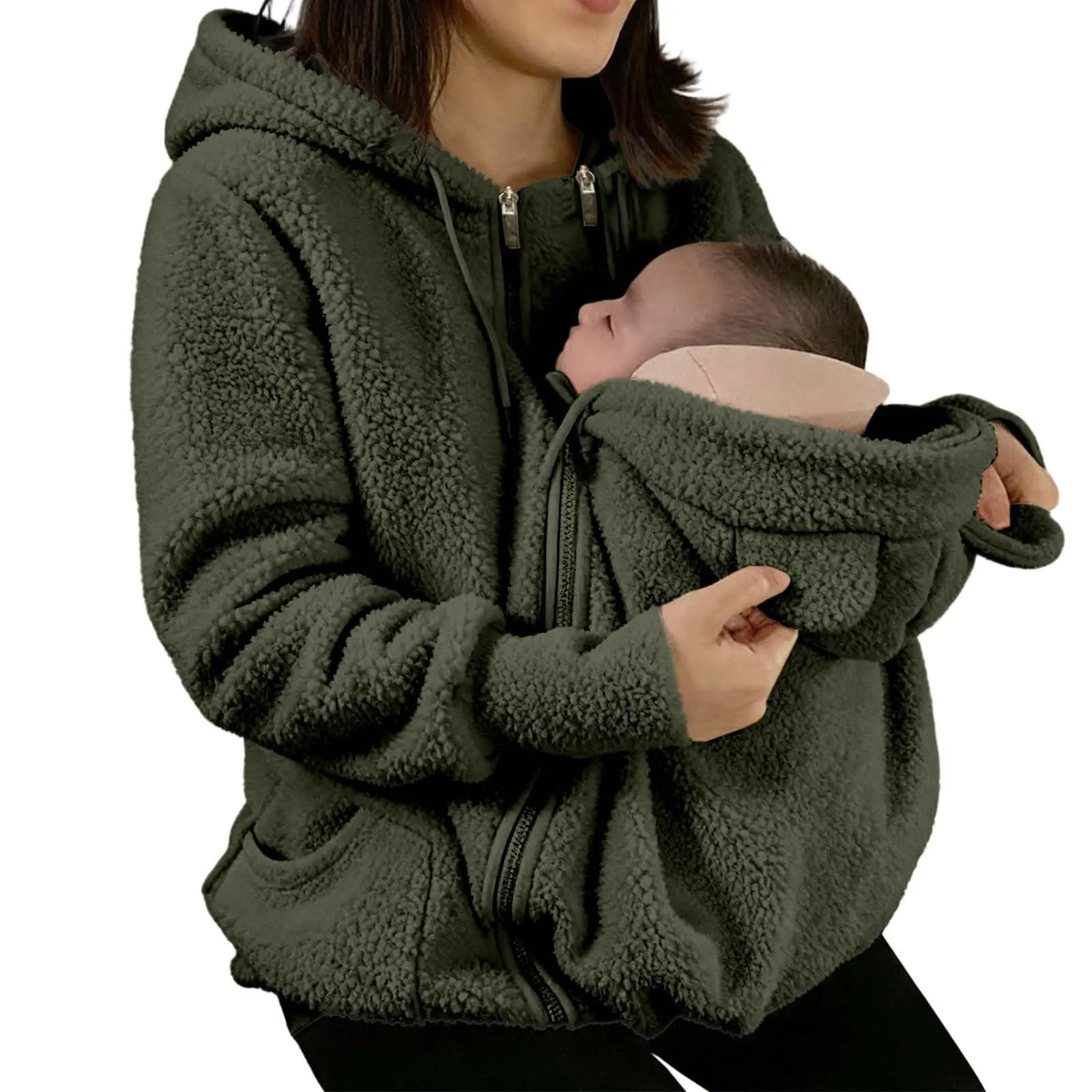 pvucpot Felpa con Cappuccio Premaman 3 in 1, Giacca Invernale per Mamma e Bambino - immagine 1