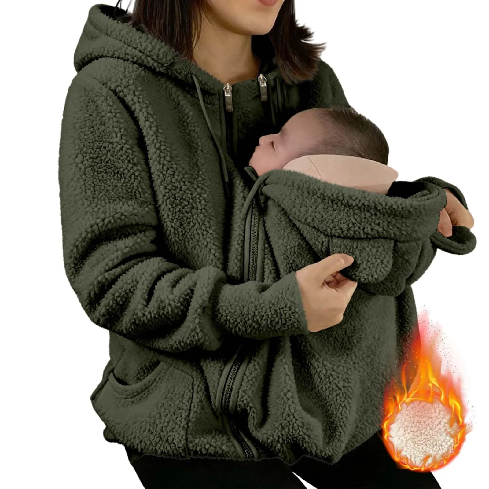 pvucpot Felpa con Cappuccio Premaman 3 in 1, Giacca Invernale per Mamma e Bambino - immagine 4