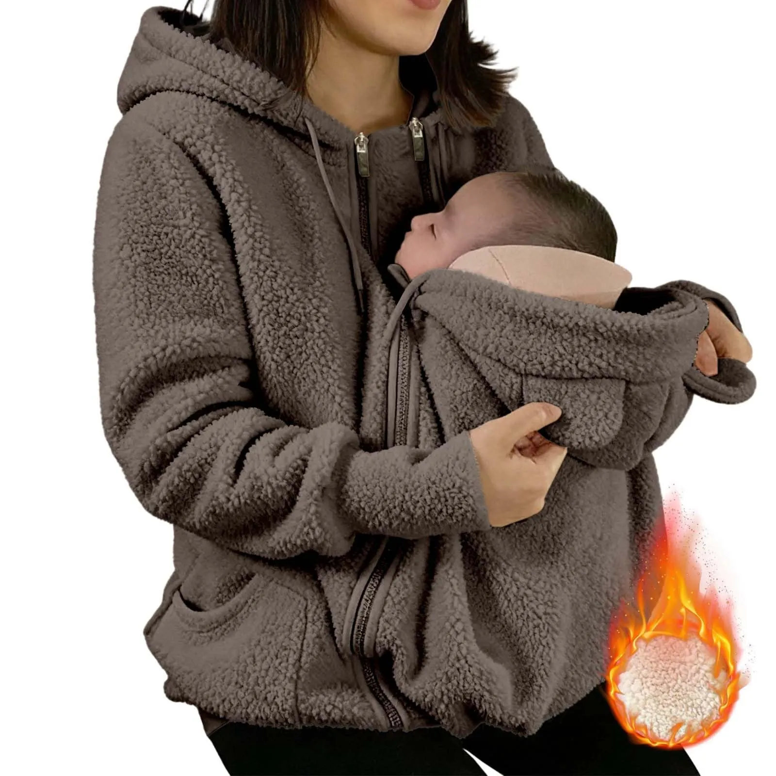 pvucpot Felpa con Cappuccio Premaman 3 in 1, Giacca Invernale per Mamma e Bambino - immagine 4