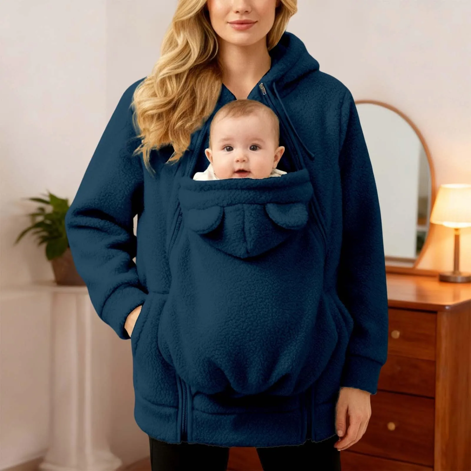 pvucpot Felpa con Cappuccio Premaman 3 in 1, Giacca Invernale per Mamma e Bambino - immagine 5