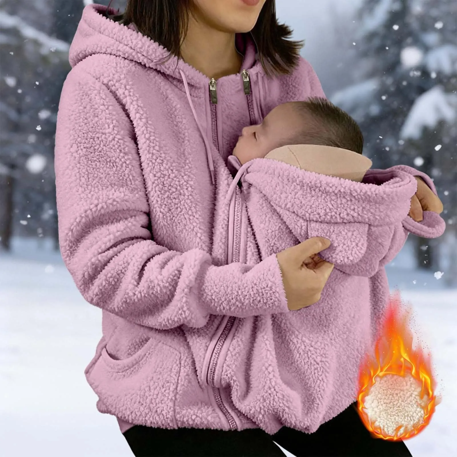 pvucpot Felpa con Cappuccio Premaman 3 in 1, Giacca Invernale per Mamma e Bambino - immagine 3