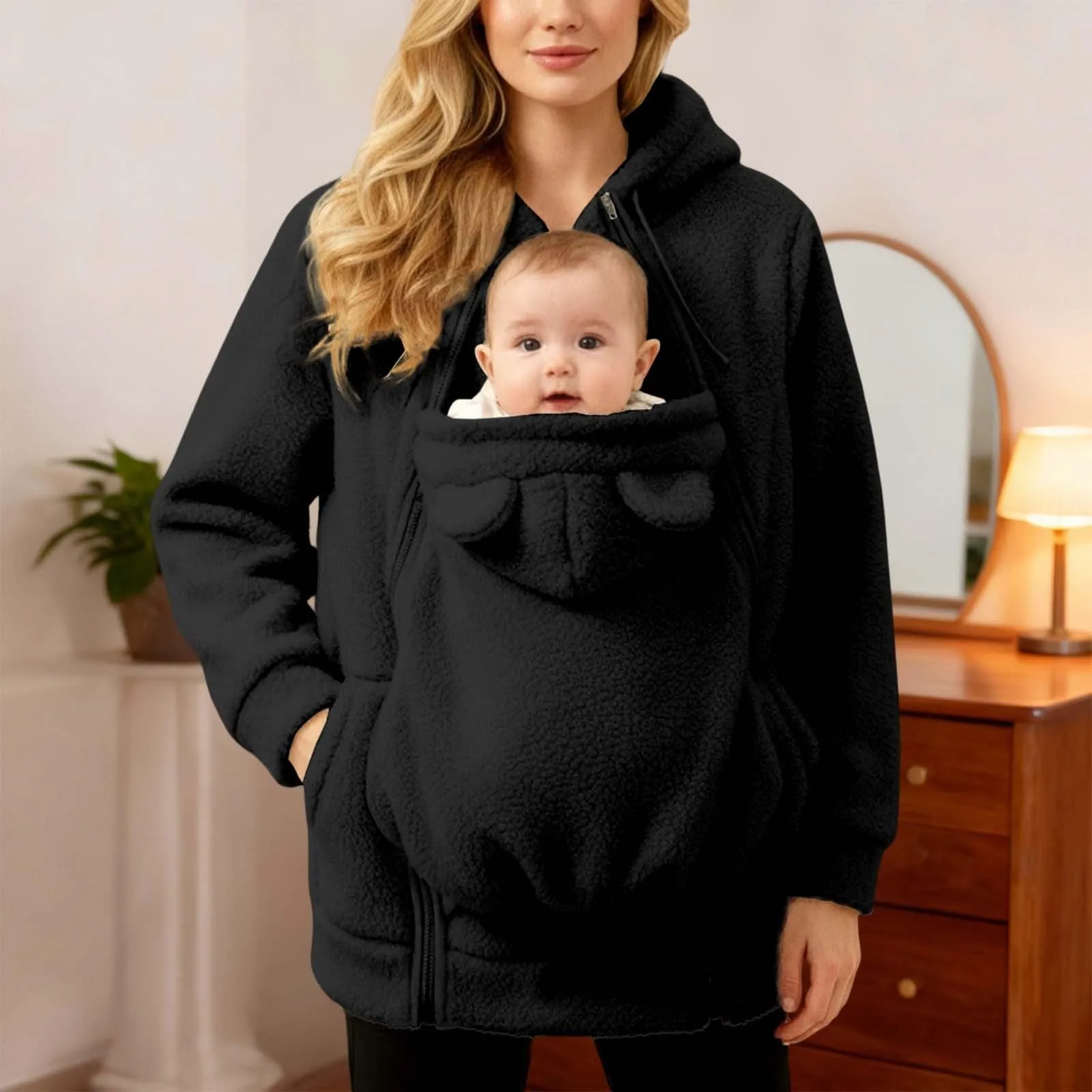 pvucpot Felpa con Cappuccio Premaman 3 in 1 Giacca Invernale per Mamma e Bambino - immagine 5