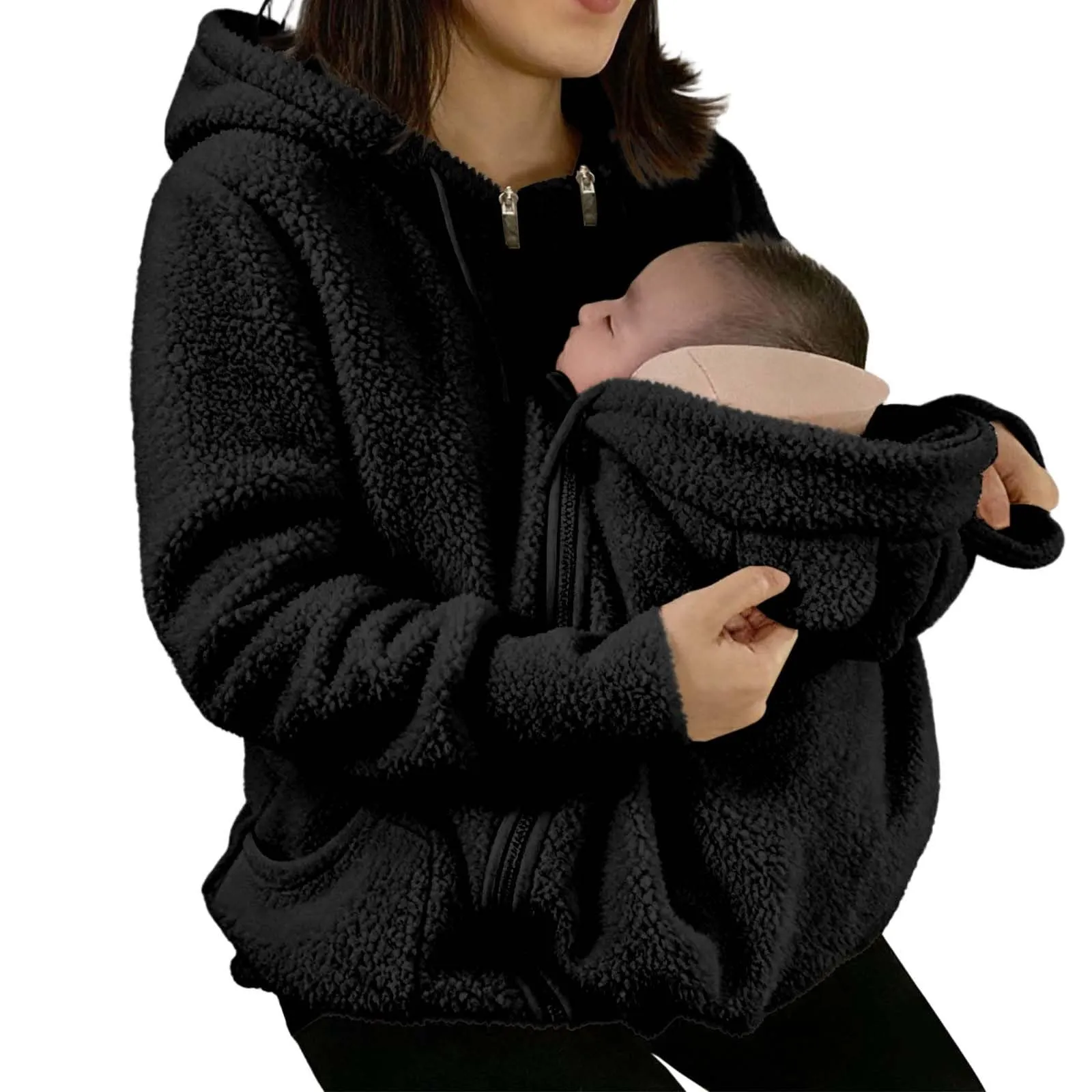pvucpot Felpa con Cappuccio Premaman 3 in 1 con Custodia Rimovibile, Giacca Invernale per Mamma e Bambino - immagine 1