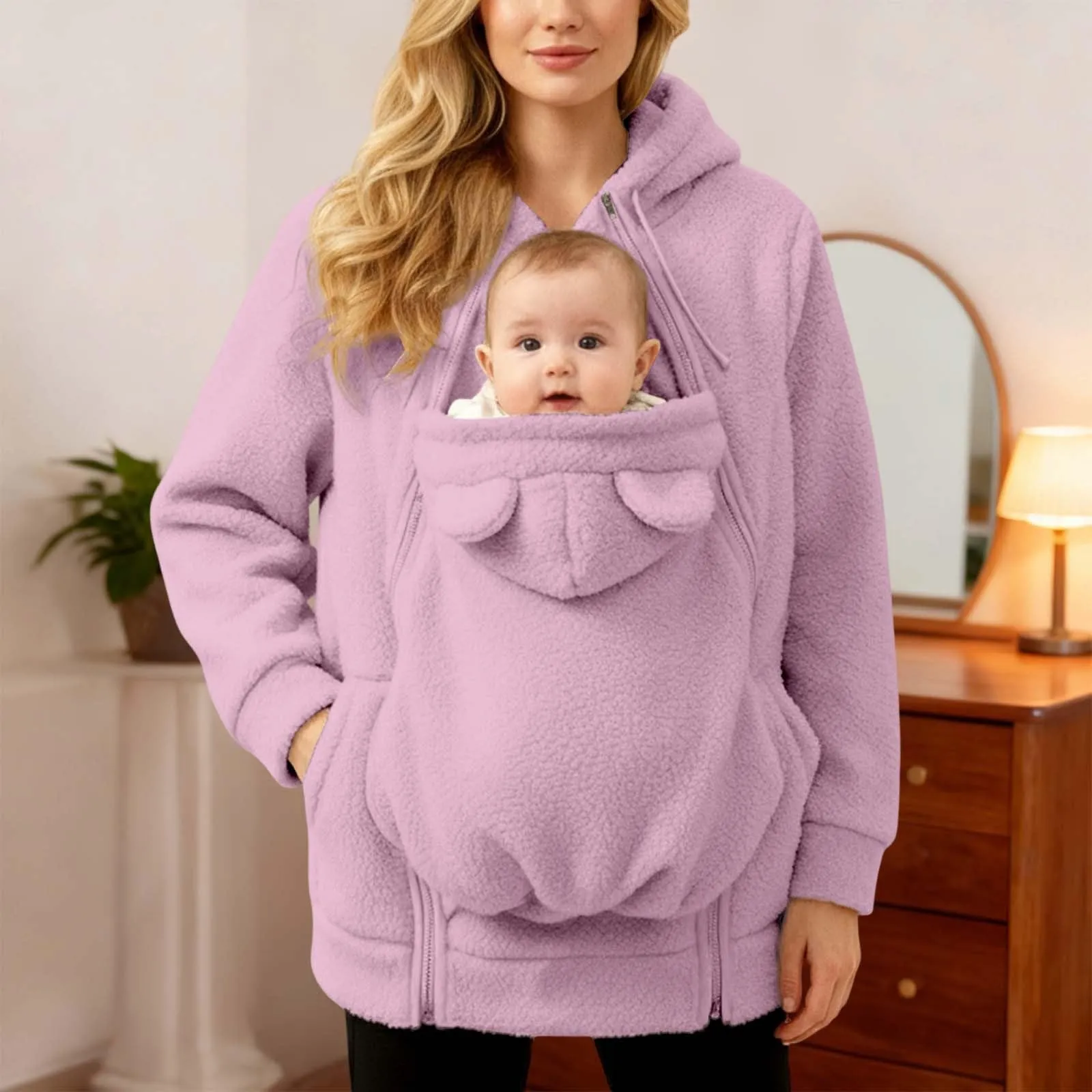pvucpot Felpa con Cappuccio Premaman 3 in 1, Giacca Invernale per Mamma e Bambino - immagine 5