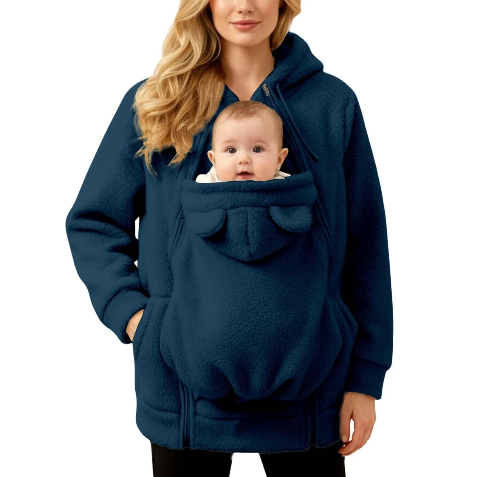 pvucpot Felpa con Cappuccio Premaman 3 in 1, Giacca Invernale per Mamma e Bambino - immagine 2