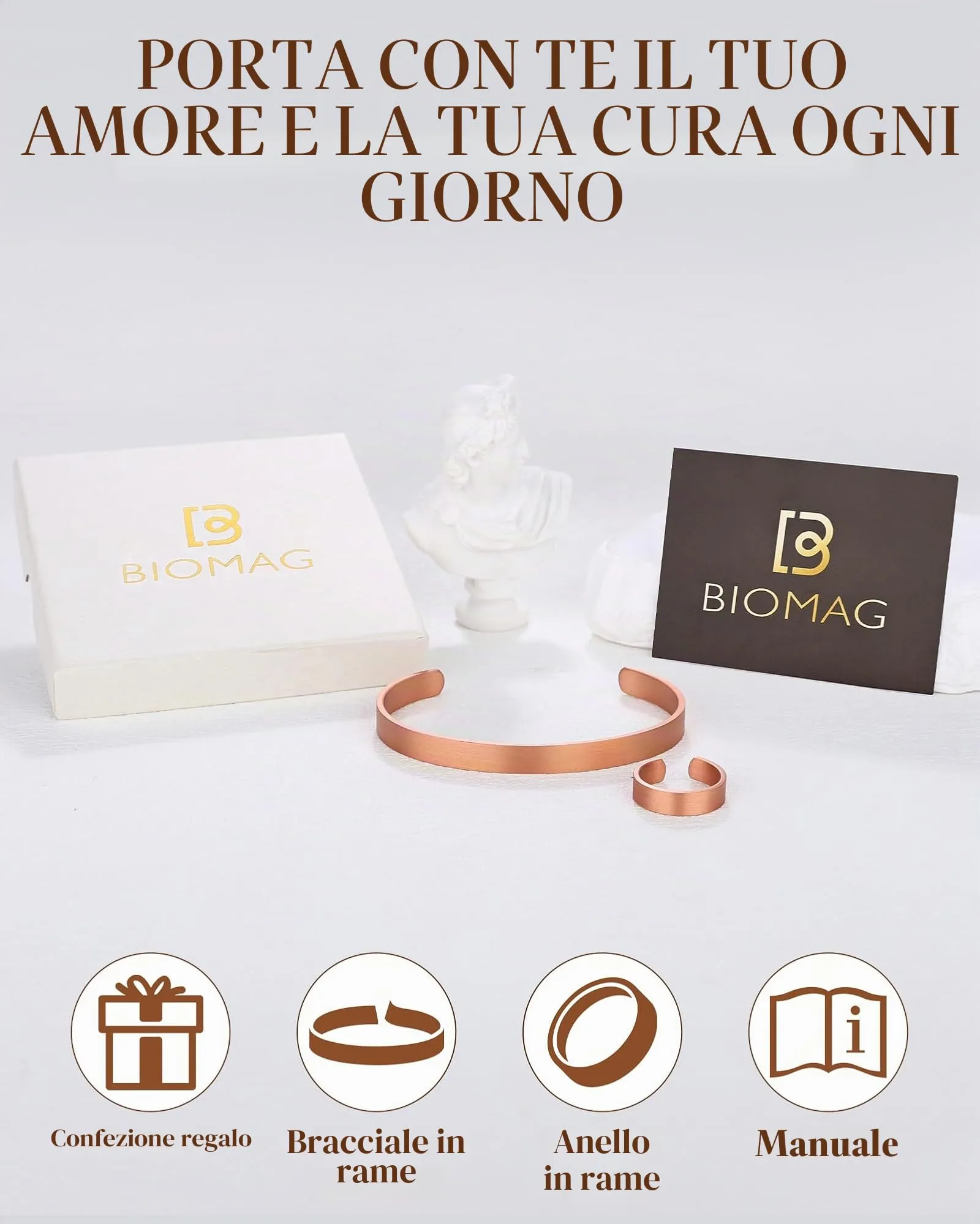 BioMag Braccialetto e Anello in Rame Puro, Bangle Tibetano Martellato Fatto a Mano, Medio, Rame - immagine 5