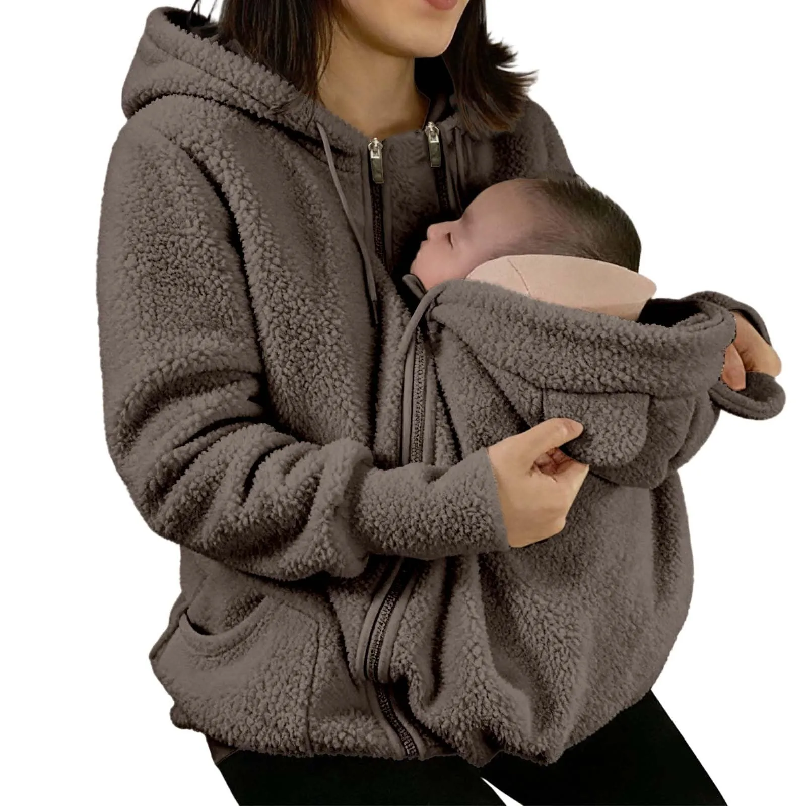 pvucpot Felpa con Cappuccio Premaman 3 in 1, Giacca Invernale per Mamma e Bambino - immagine 1