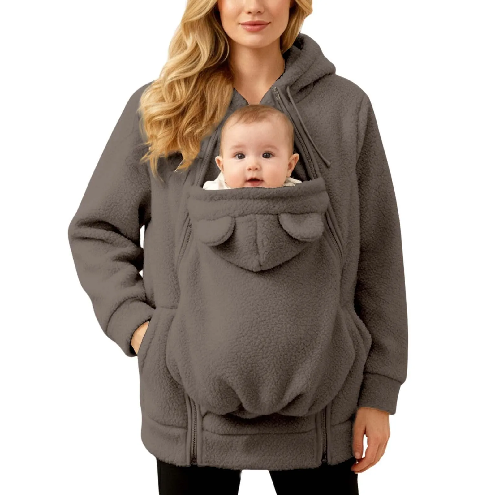 pvucpot Felpa con Cappuccio Premaman 3 in 1, Giacca Invernale per Mamma e Bambino - immagine 2