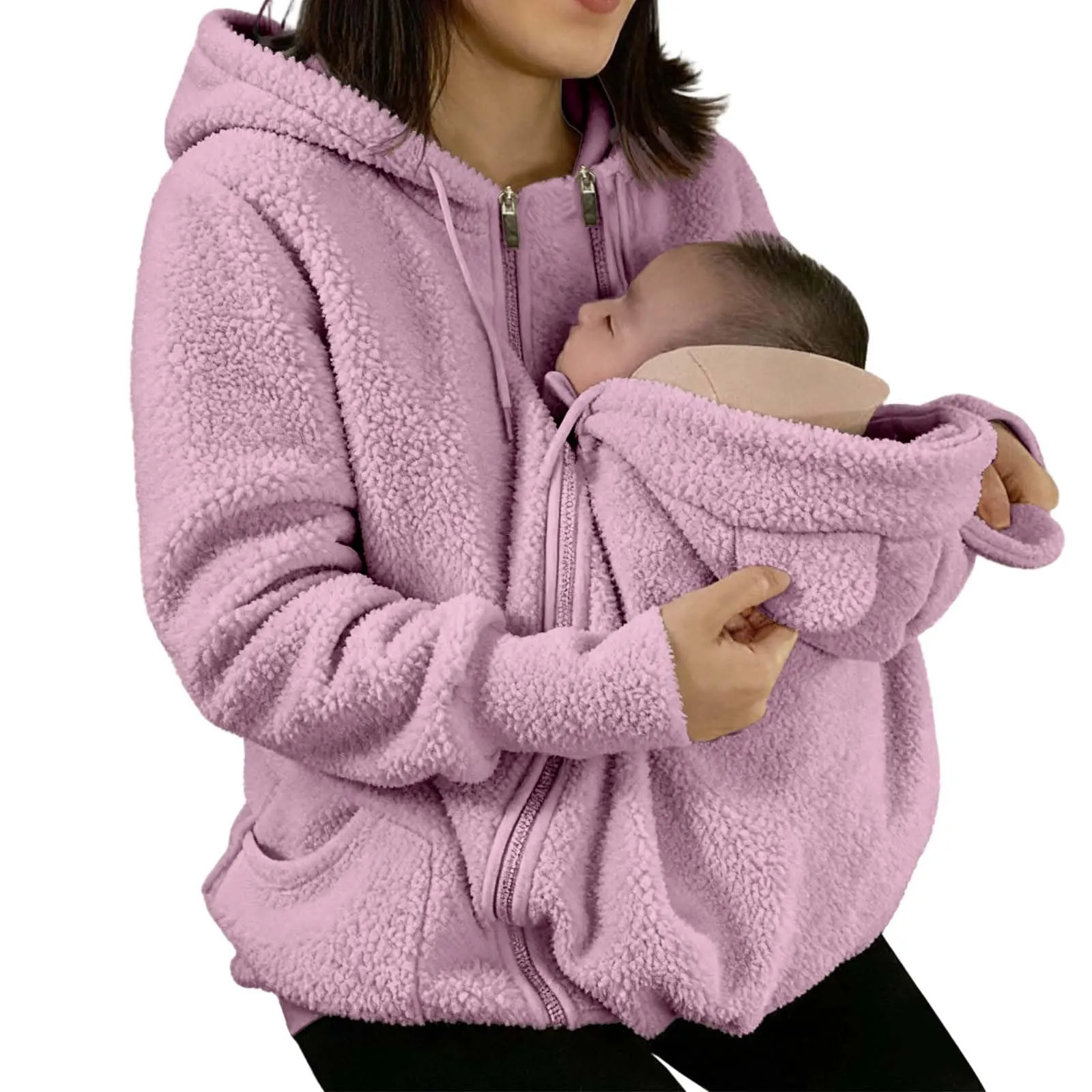 pvucpot Felpa con Cappuccio Premaman 3 in 1, Giacca Invernale per Mamma e Bambino - immagine 1