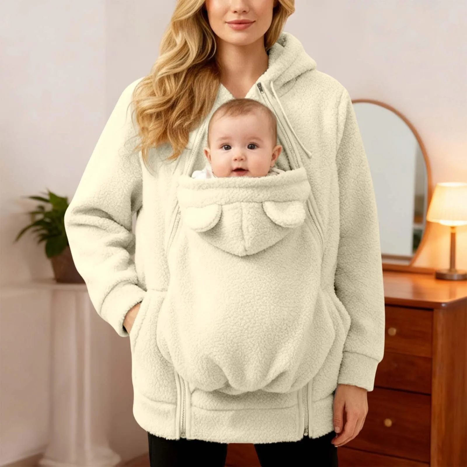 pvucpot Felpa con Cappuccio Premaman 3 in 1, Giacca Invernale per Mamma e Bambino - immagine 5