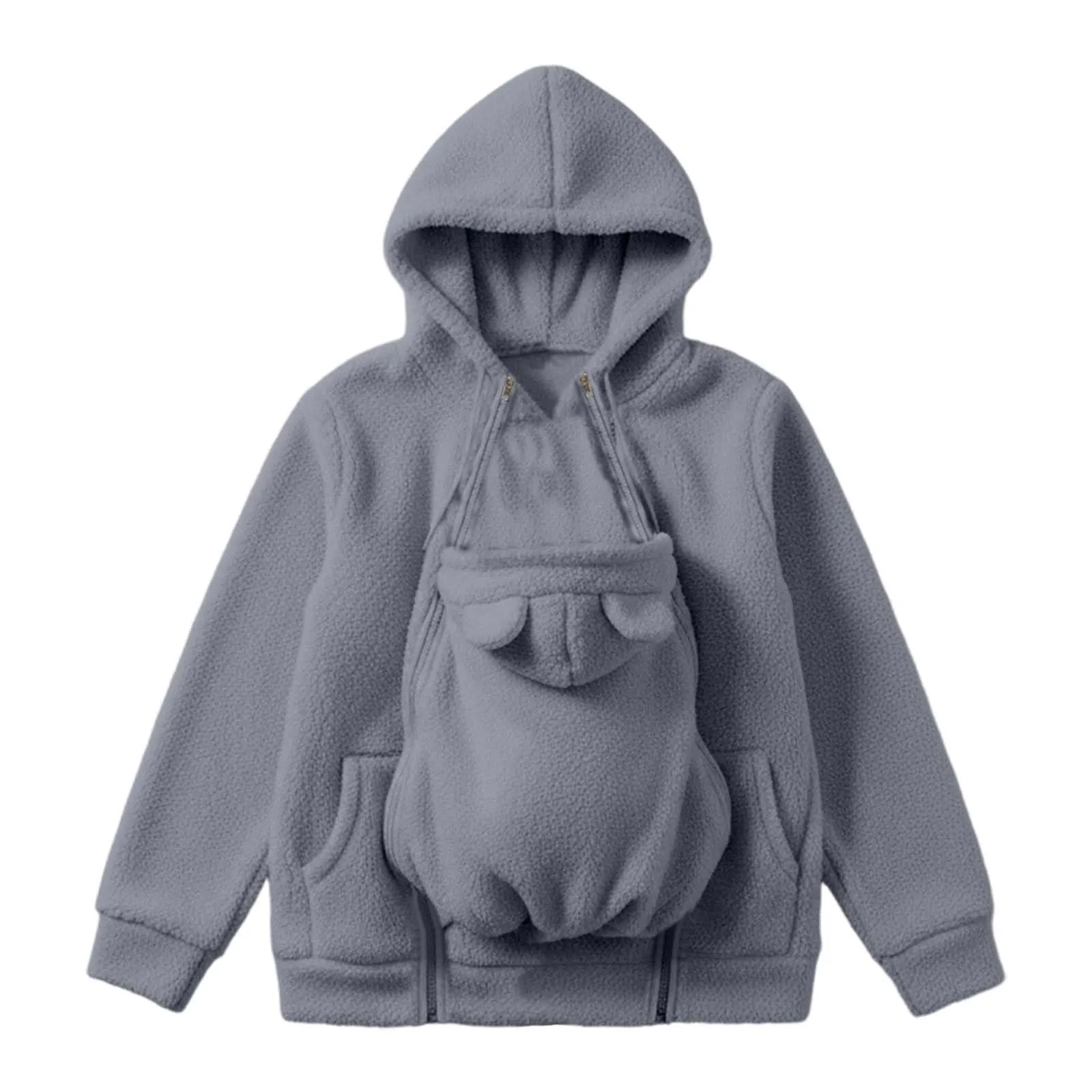 pvucpot Felpa con Cappuccio Premaman 3 in 1, Giacca Invernale per Mamma e Bambino, Grigio, L - immagine 6