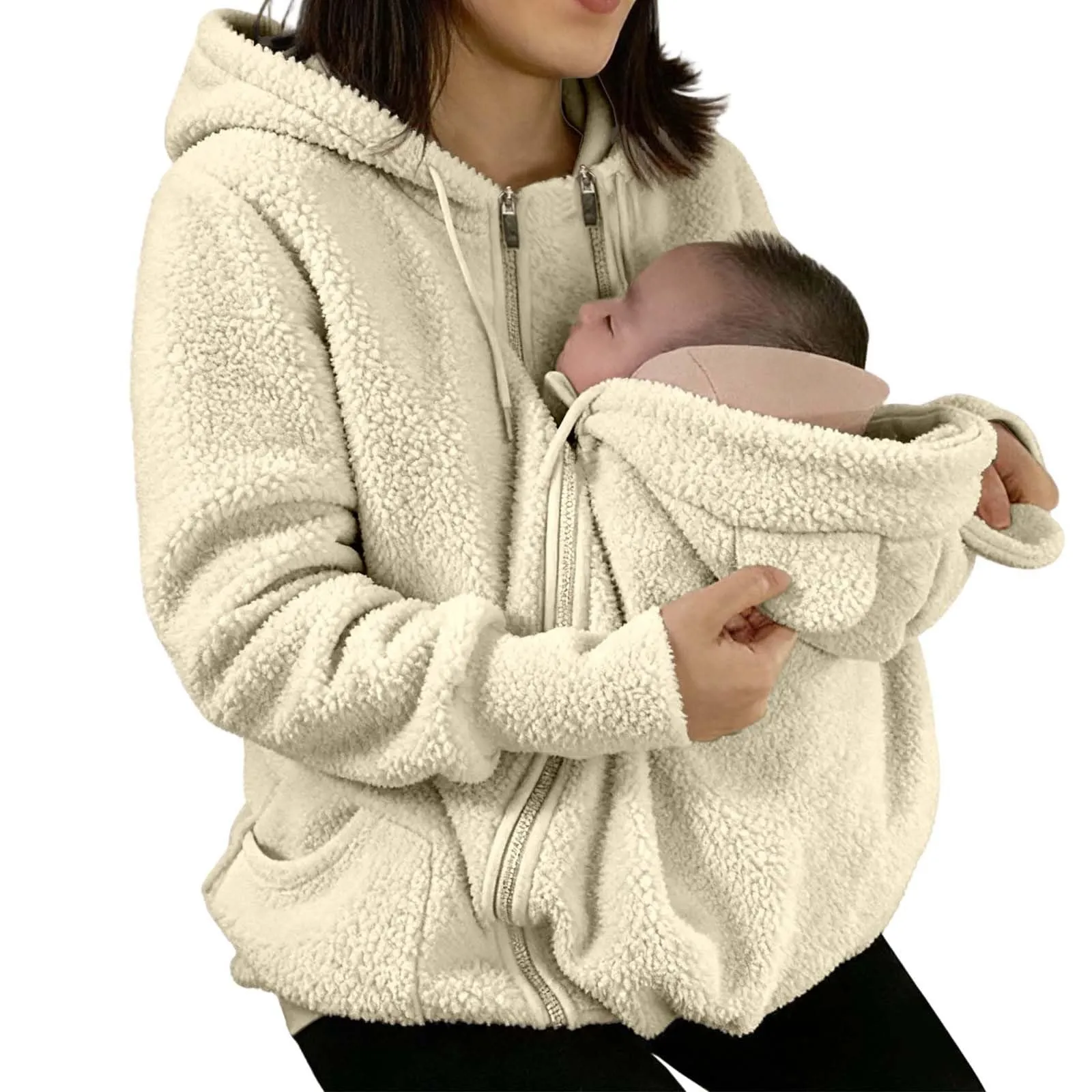 pvucpot Felpa con Cappuccio Premaman 3 in 1 Giacca Invernale Multifunzione per Mamma e Bambino - immagine 1
