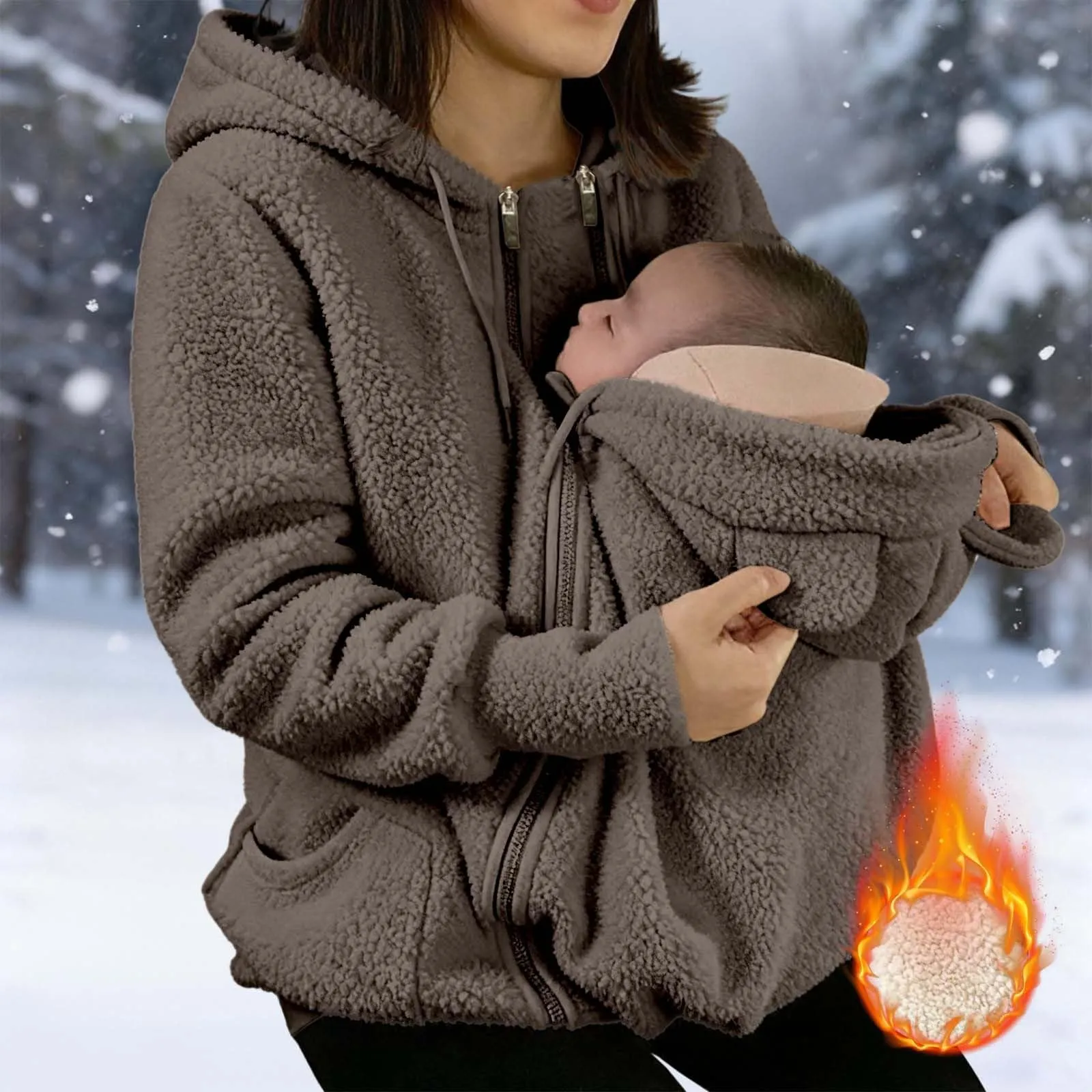 pvucpot Felpa con Cappuccio Premaman 3 in 1, Giacca Invernale per Mamma e Bambino - immagine 3