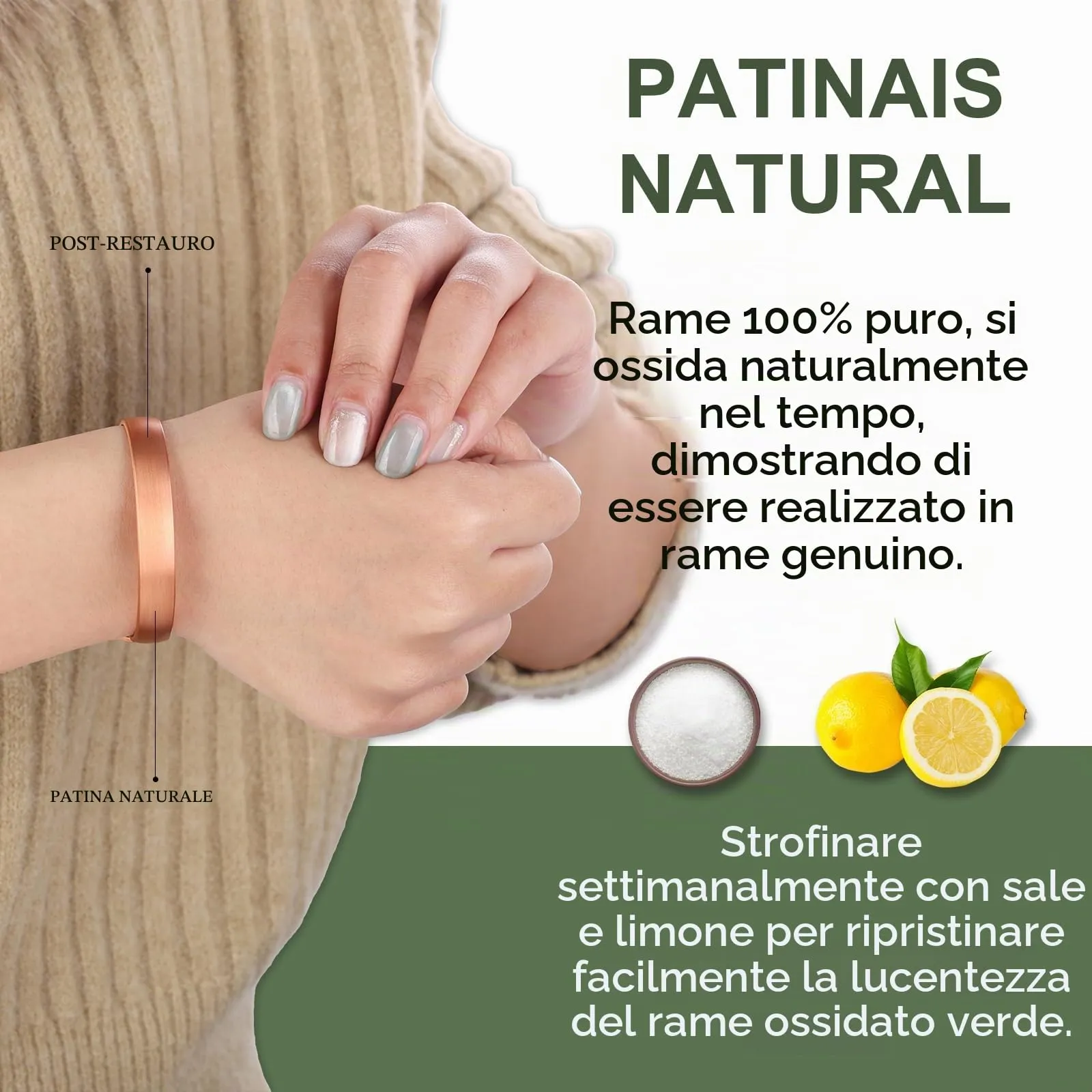 BioMag Braccialetto e Anello in Rame Puro, Bangle Tibetano Martellato Fatto a Mano, Medio, Rame - immagine 4