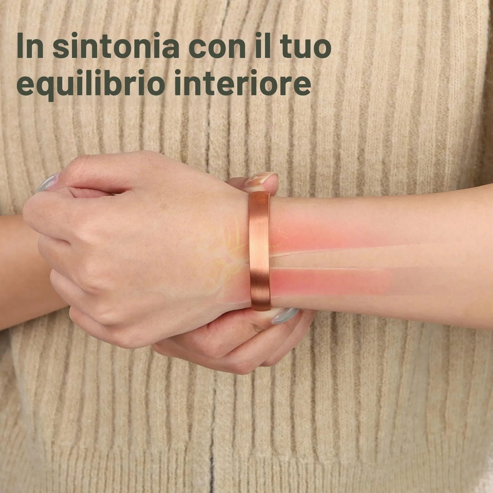 BioMag Braccialetto e Anello in Rame Puro, Bangle Tibetano Martellato Fatto a Mano, Medio, Rame - immagine 5