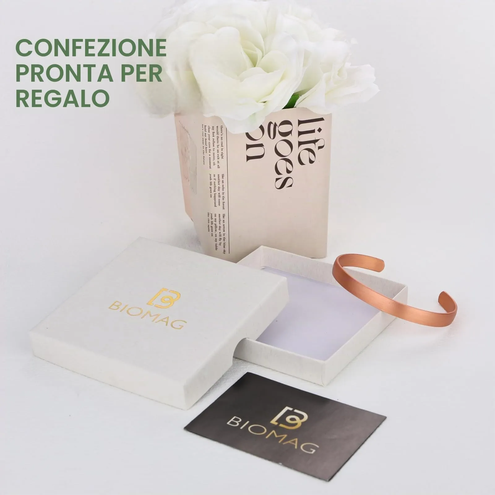 BioMag Braccialetto e Anello in Rame Puro, Bangle Tibetano Martellato Fatto a Mano, Medio, Rame - immagine 6