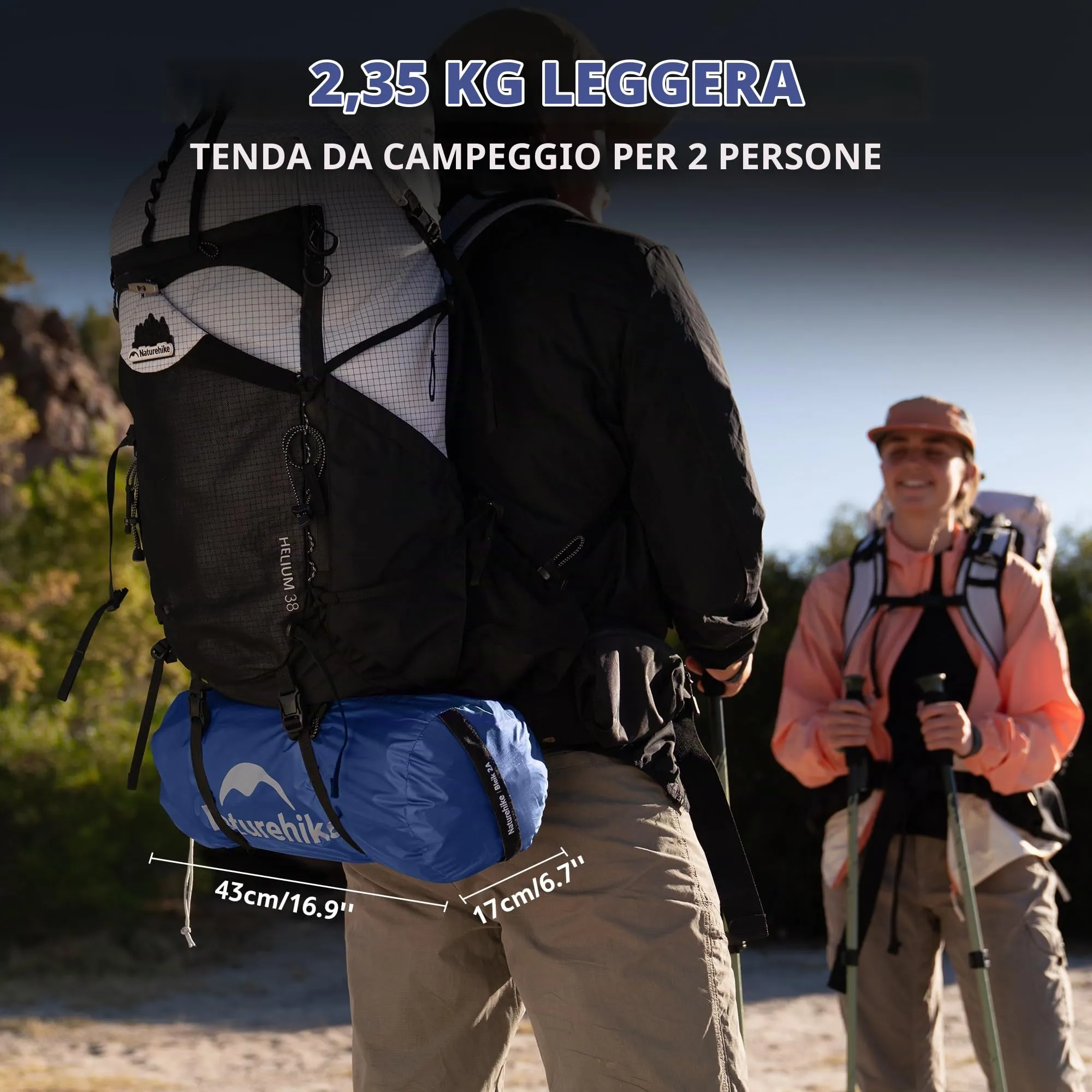 Naturehike Bleik Tenda a Cupola 2 Persone, Impermeabile 3000 mm, Blu - immagine 2