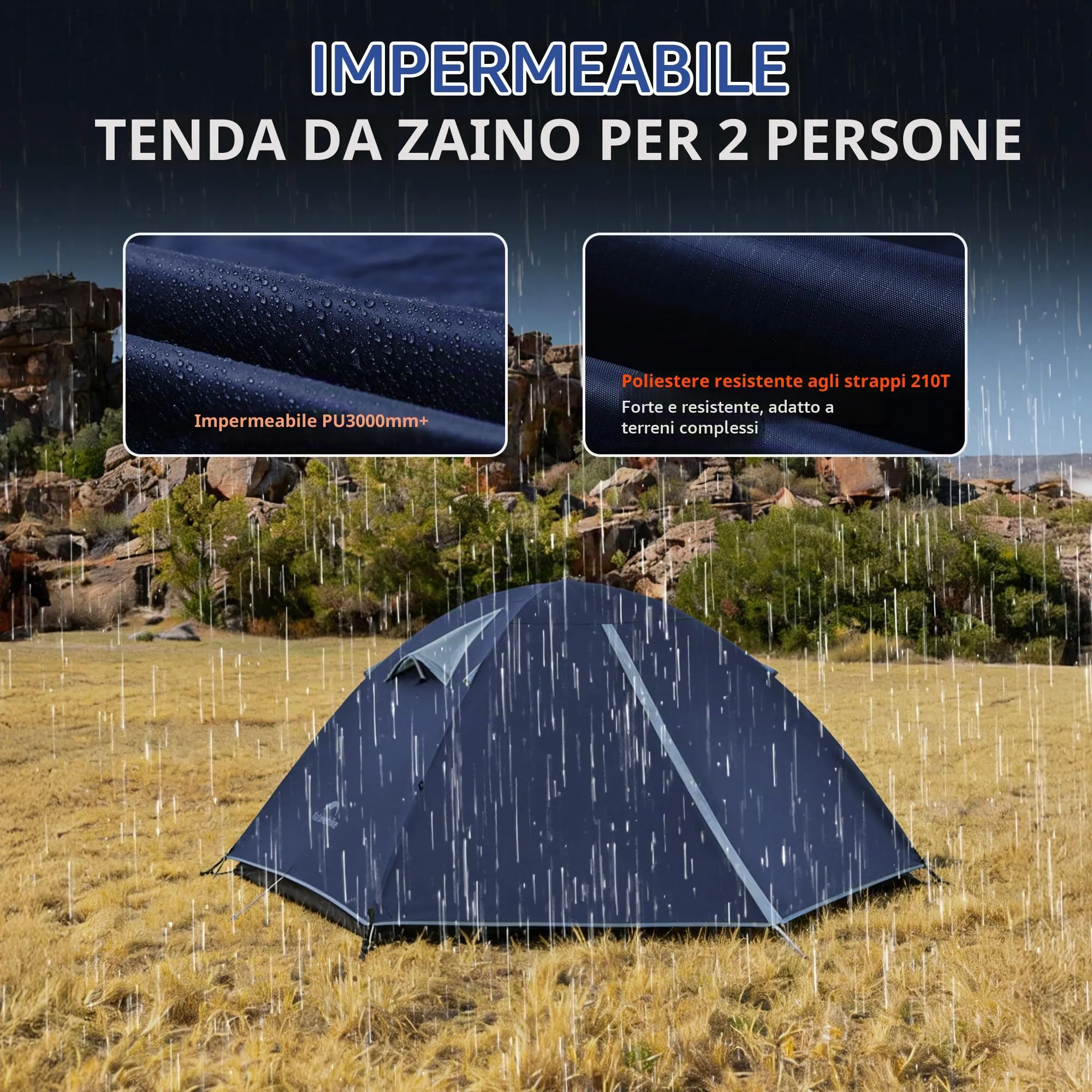 Naturehike Bleik Tenda a Cupola 2 Persone, Impermeabile 3000 mm, Blu - immagine 5