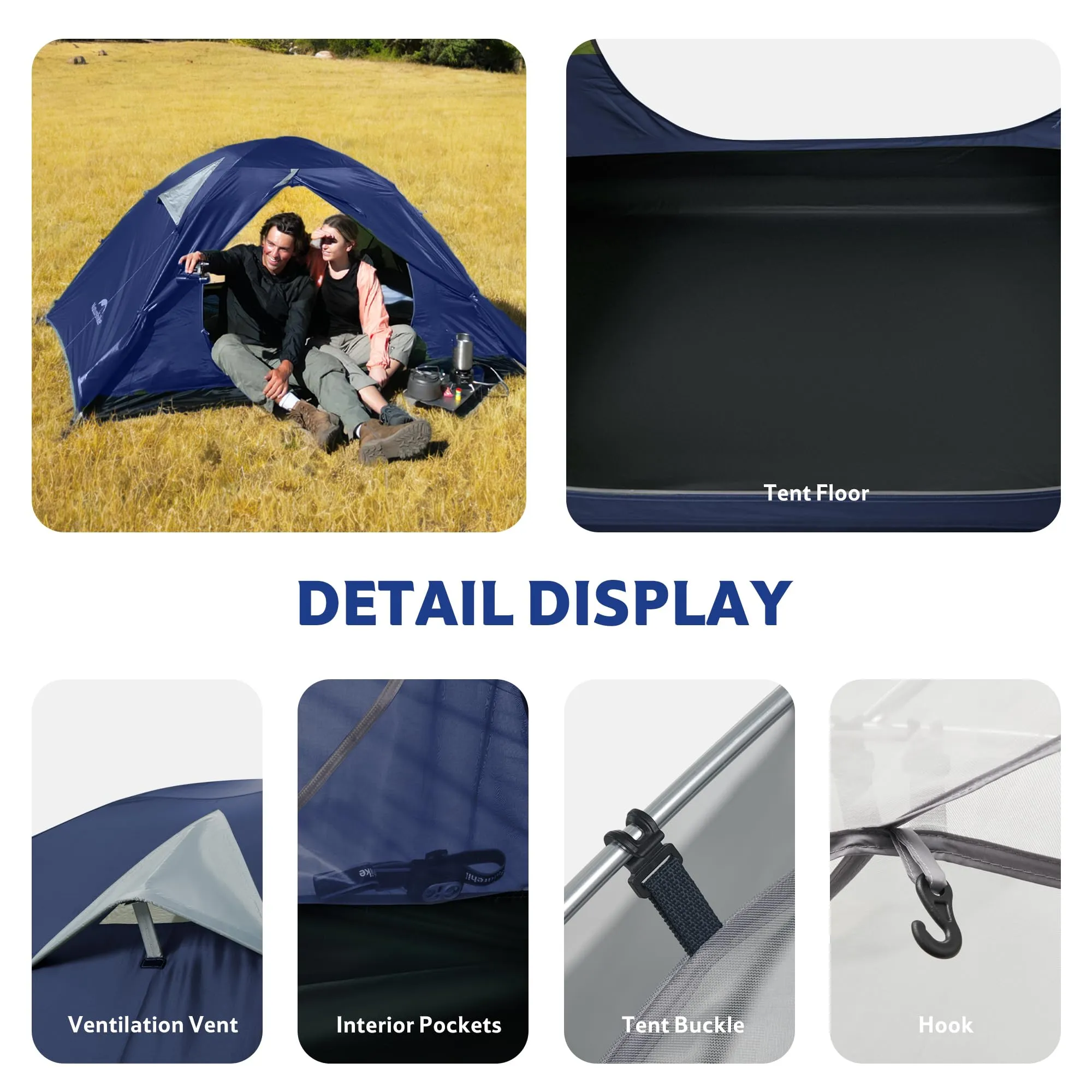 Naturehike Bleik Tenda a Cupola 2 Persone, Impermeabile 3000 mm, Blu - immagine 7