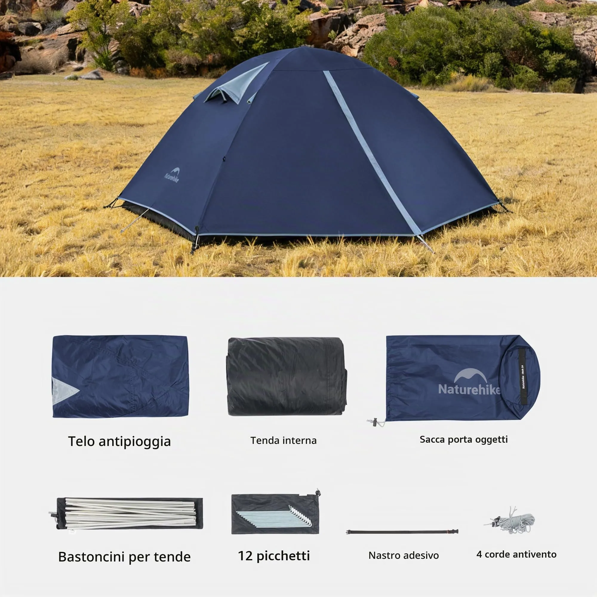 Naturehike Bleik Tenda a Cupola 2 Persone, Impermeabile 3000 mm, Blu - immagine 9