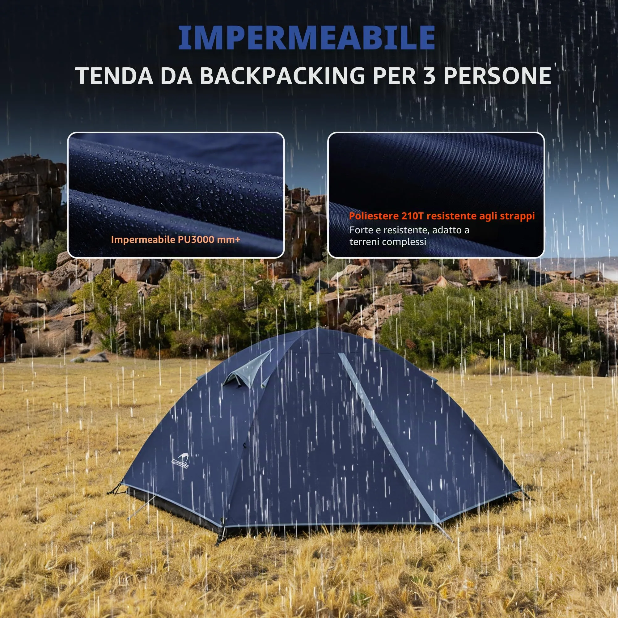 Naturehike Bleik Ultralight Tenda a Cupola per 2-3 Persone, Impermeabile 3000mm, Blu - immagine 5