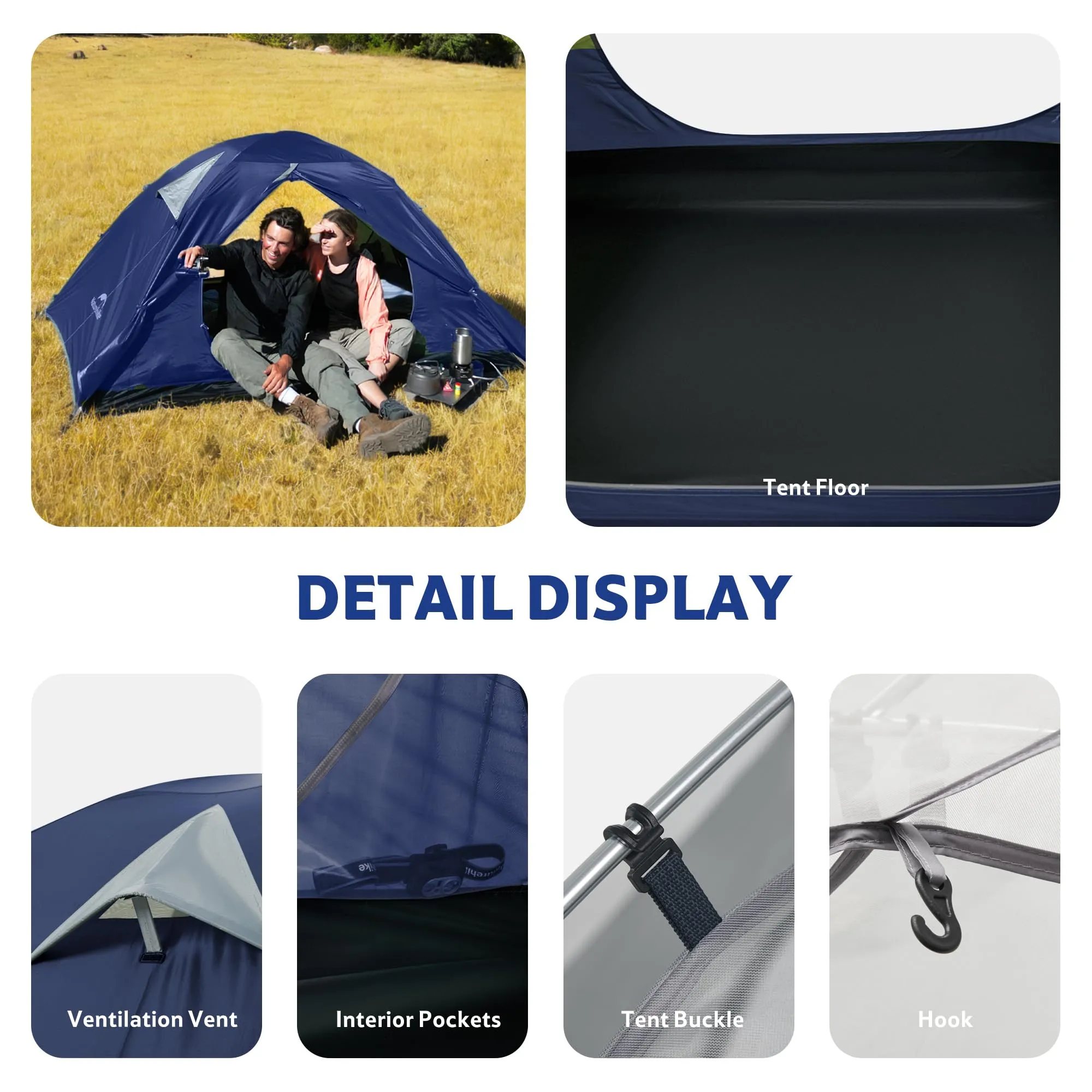 Naturehike Bleik Ultralight Tenda a Cupola per 2-3 Persone, Impermeabile 3000mm, Blu - immagine 7