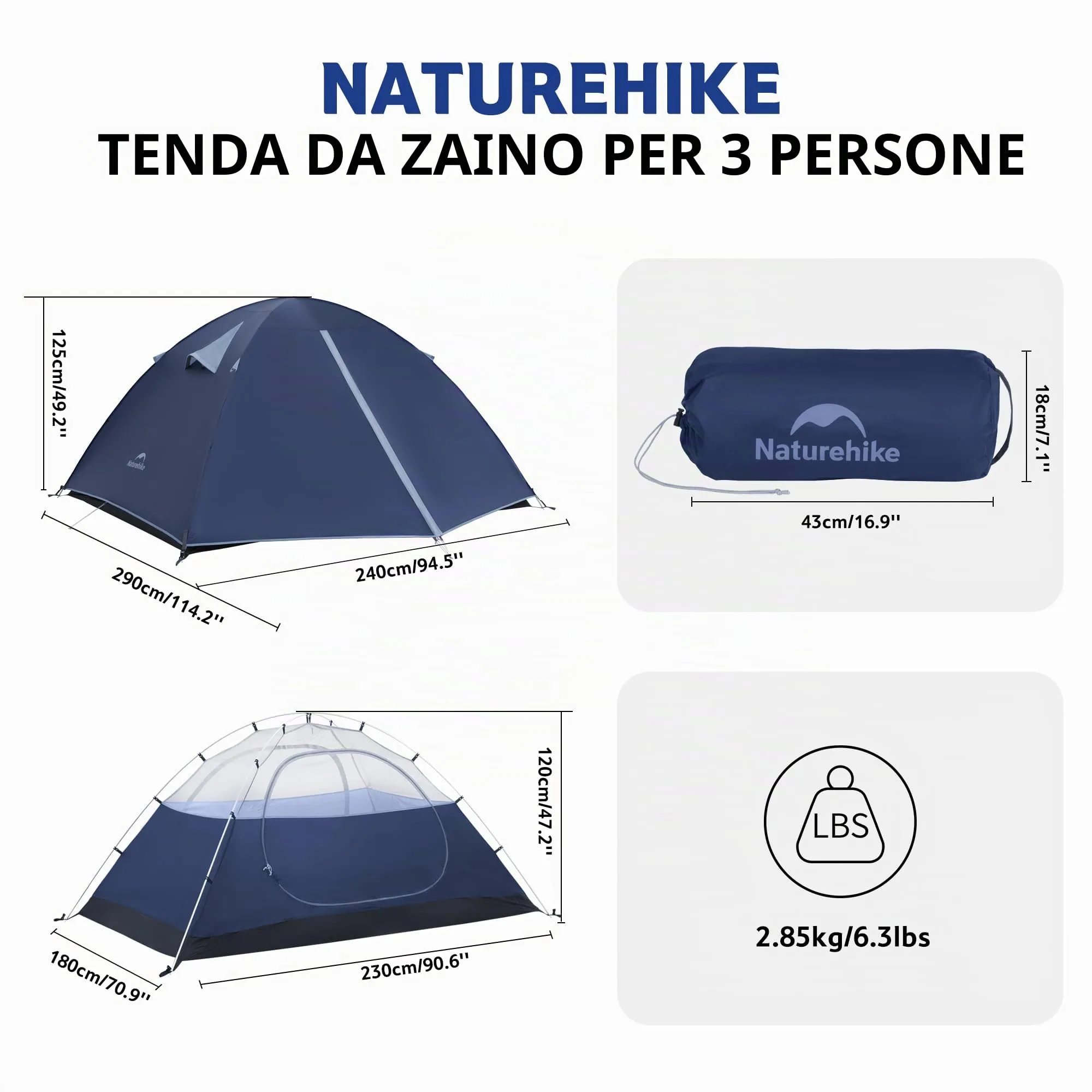 Naturehike Bleik Ultralight Tenda a Cupola per 2-3 Persone, Impermeabile 3000mm, Blu - immagine 8