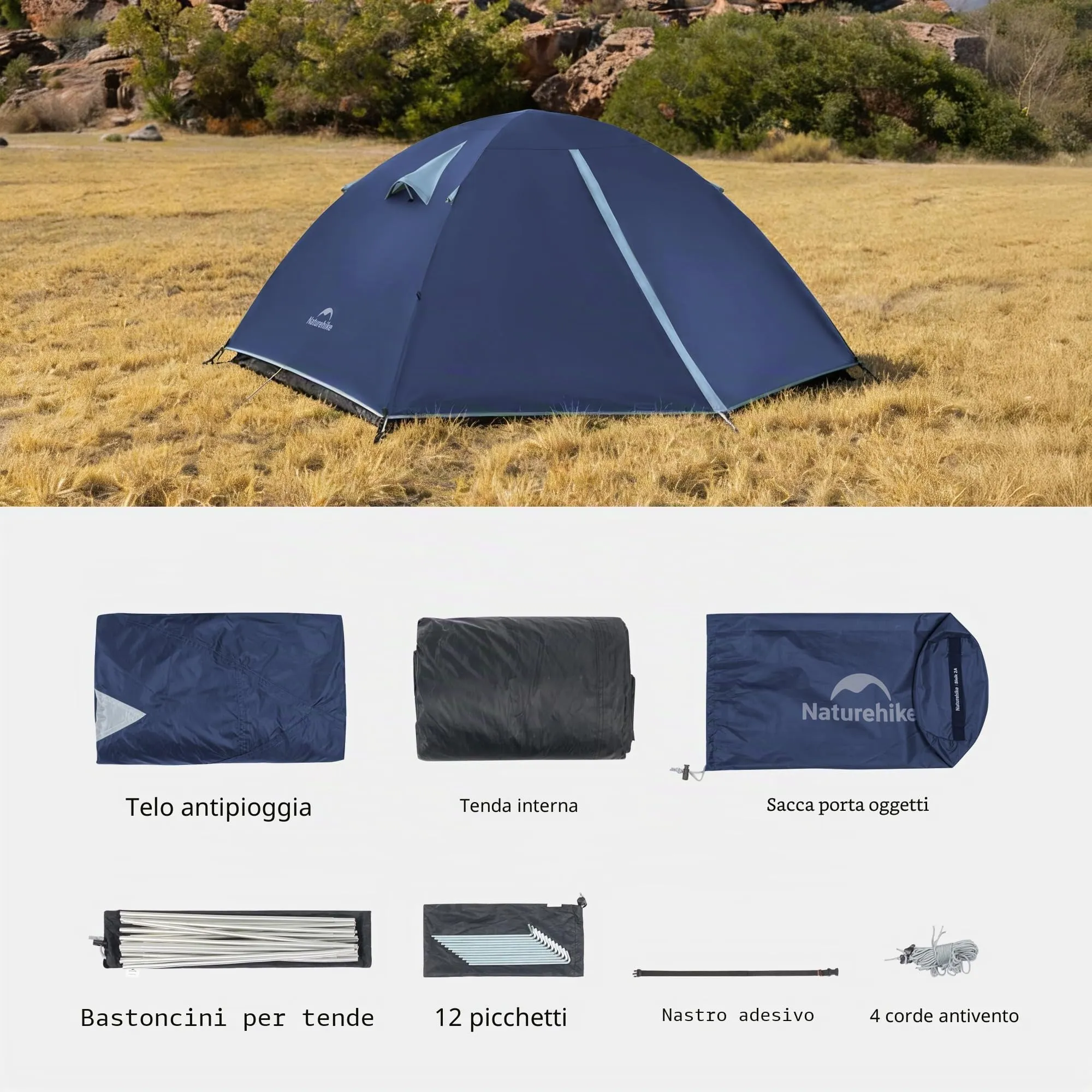 Naturehike Bleik Ultralight Tenda a Cupola per 2-3 Persone, Impermeabile 3000mm, Blu - immagine 9