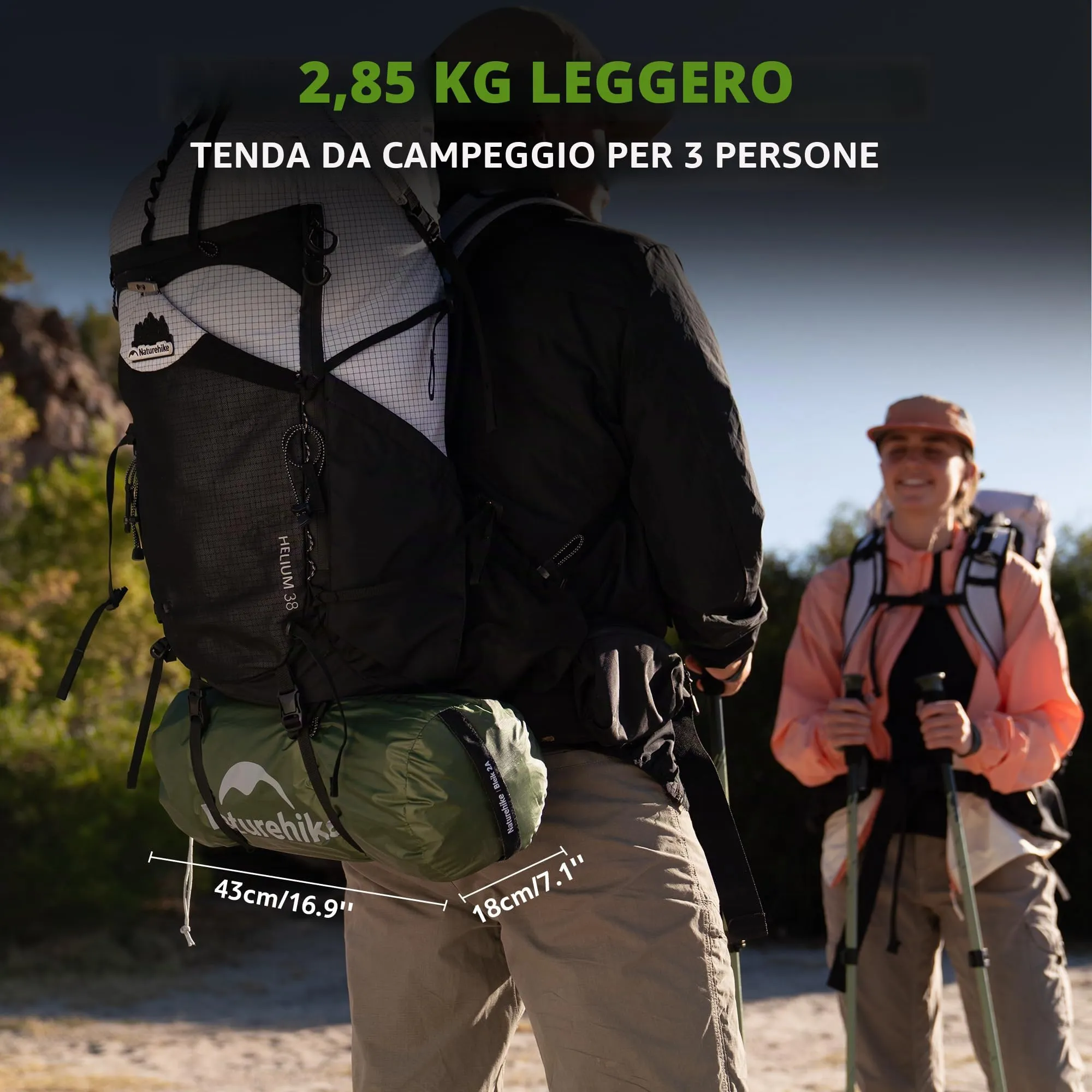 Naturehike Blyk Tenda a Cupola Ultralight, Impermeabile 3000 mm, 2-3 Persone, Verde - immagine 2