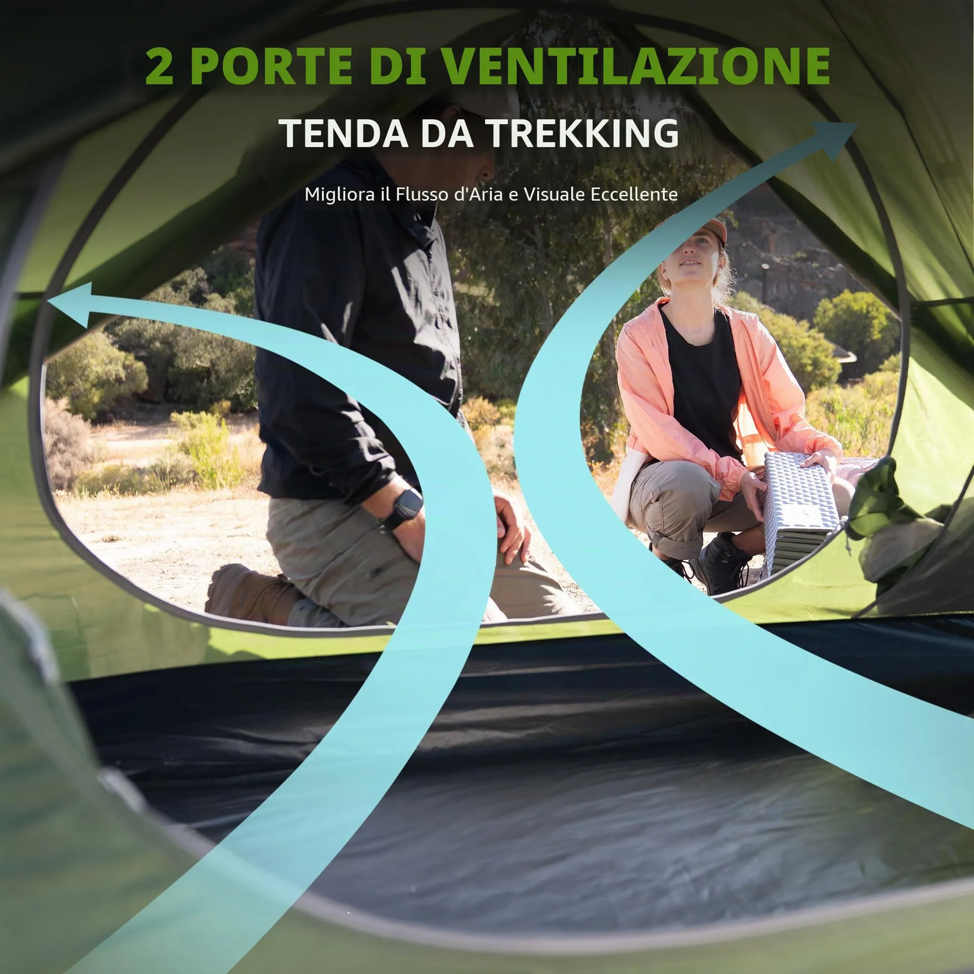 Naturehike Blyk Tenda a Cupola Ultralight, Impermeabile 3000 mm, 2-3 Persone, Verde - immagine 3