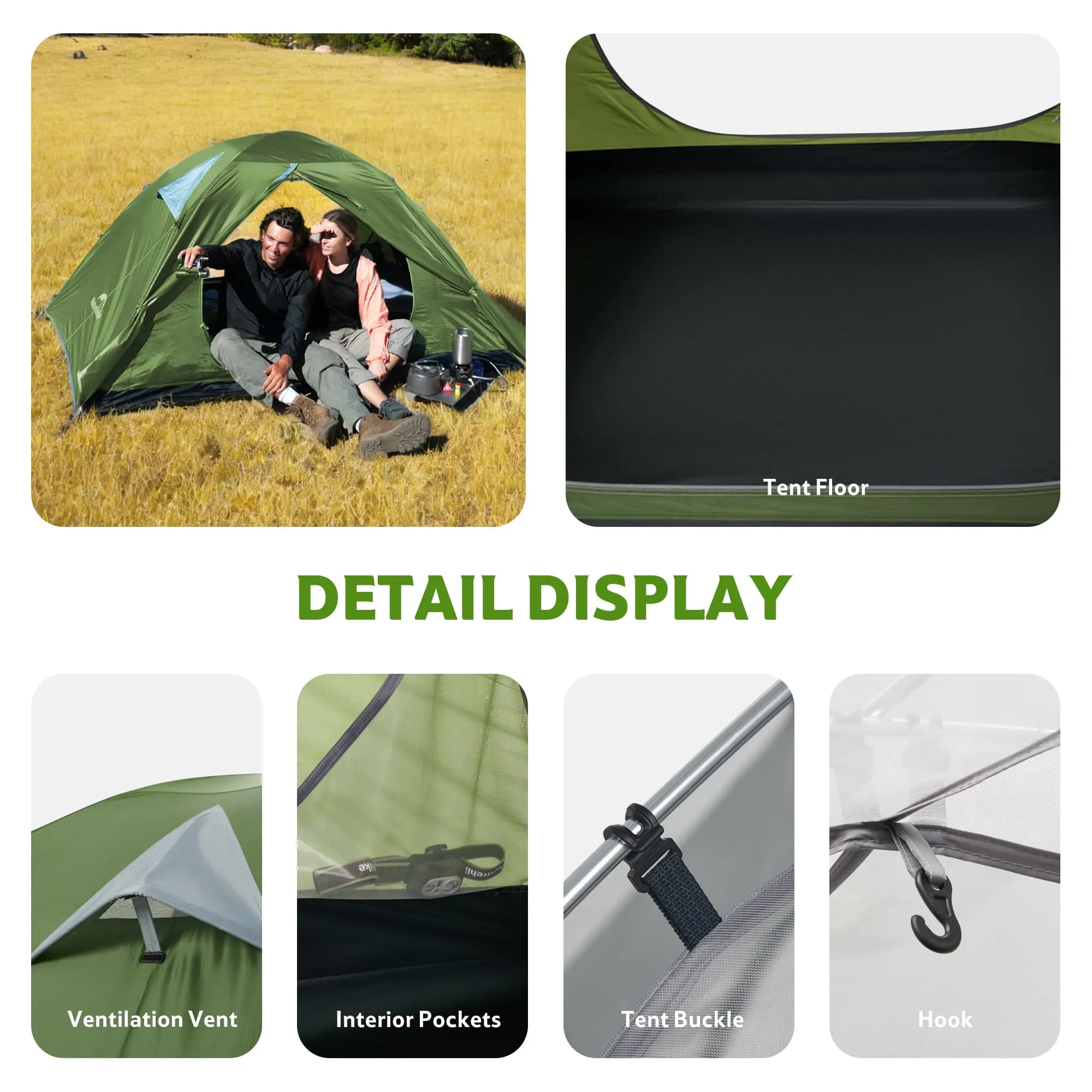 Naturehike Blyk Tenda a Cupola Ultralight, Impermeabile 3000 mm, 2-3 Persone, Verde - immagine 7